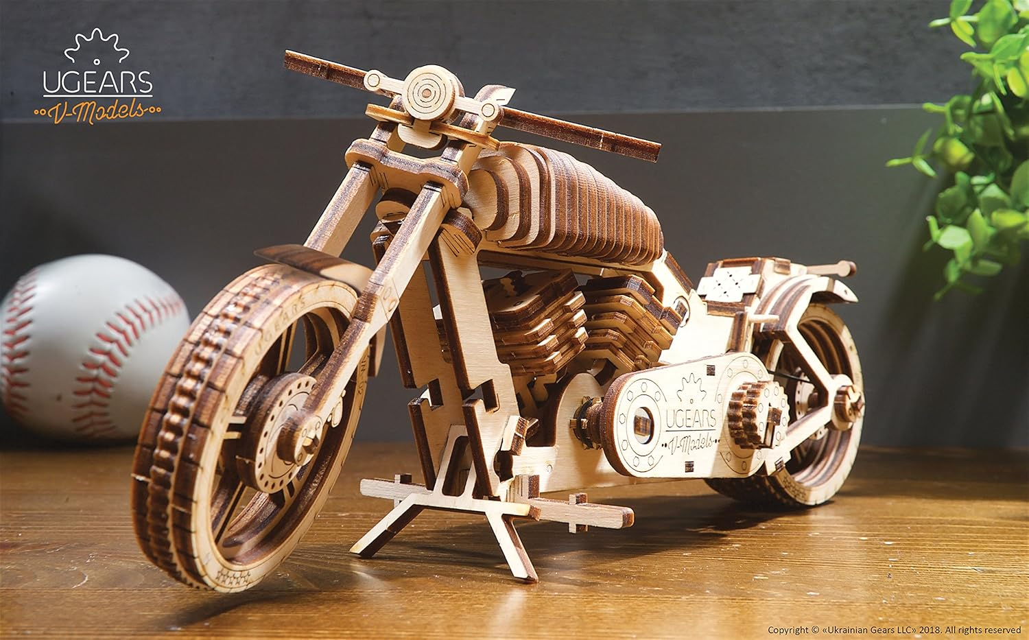 UGEARS 70051 Motorcycle, DIY Technical Model Construction, Project Bike, VM-02 with Rubber Band Motor Model Kit, Wood, Multi, One Size image number 3