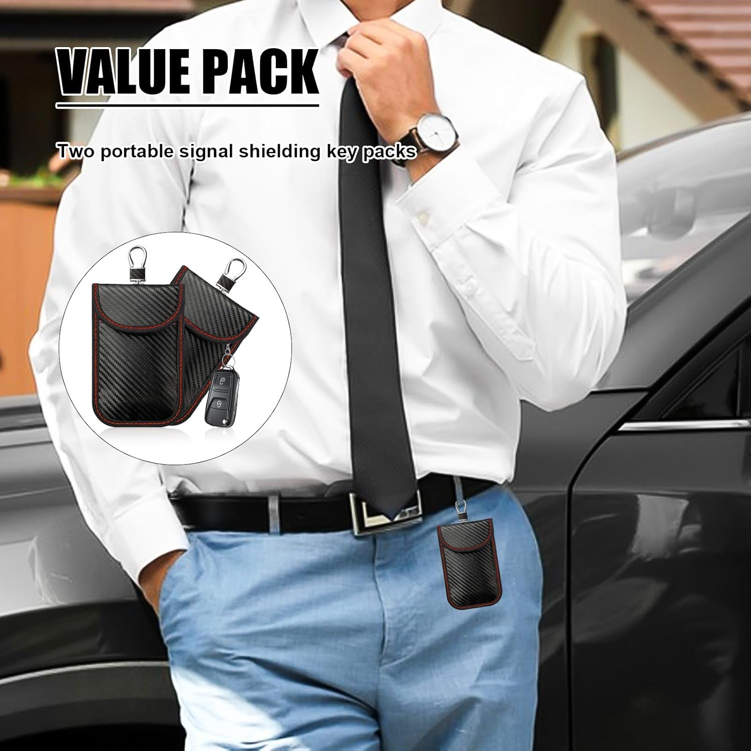 Upgraded Faraday Pouch for Car Keys (2 Pack) with Large Hook - Premium RFID Blocking Bag, Key Fob Signal Blocker Case, Anti-Theft & Anti-Hacking Key Cover for Remote Entry Keyless Systems image number 5