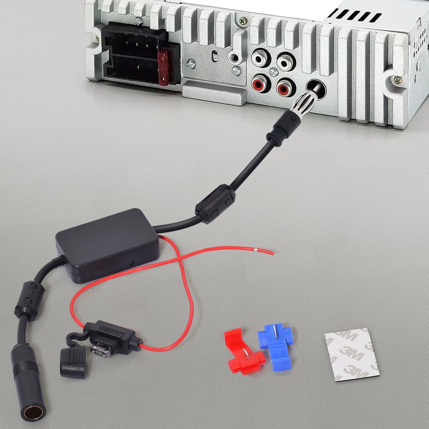 Bingfu Universal Car Stereo FM Radio Antenna Signal Booster Amplifier Amp,12V Power Supply DIN Plug Connector Adapter for Vehicle Truck SUV Car Audio Radio Stereo Media Head Unit Receiver image number 3