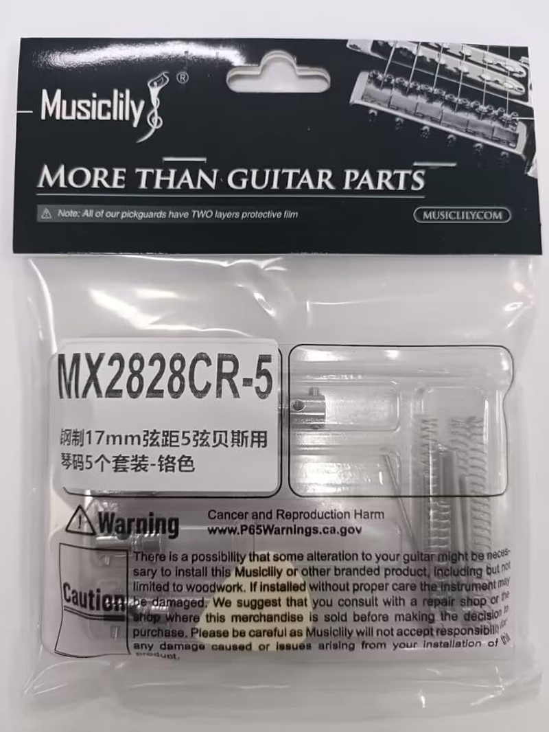 Musiclily Pro 17Mm Steel Bass Bridge Saddles for 5-String Precision and Jazz Bass, Chrome (Set of 5) - Black image number 3