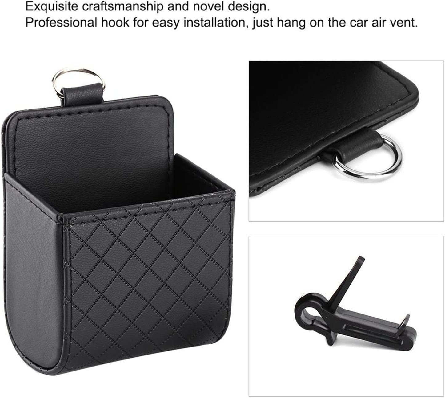 Yosoo Car Auto Seat Back Interior Air Vent Cell Phone Holder Pouch Bag Box Tidy Storage Coin Bag Case Organizer with Hook (Black) image number 3