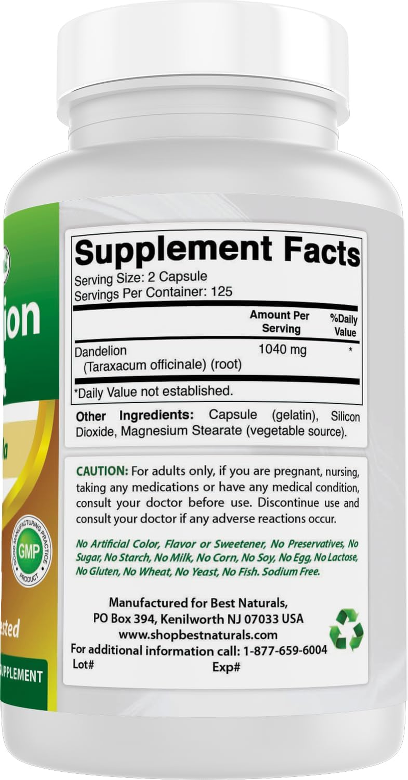 Best Naturals Dandelion Root 520 Mg 250 Capsules image number 4