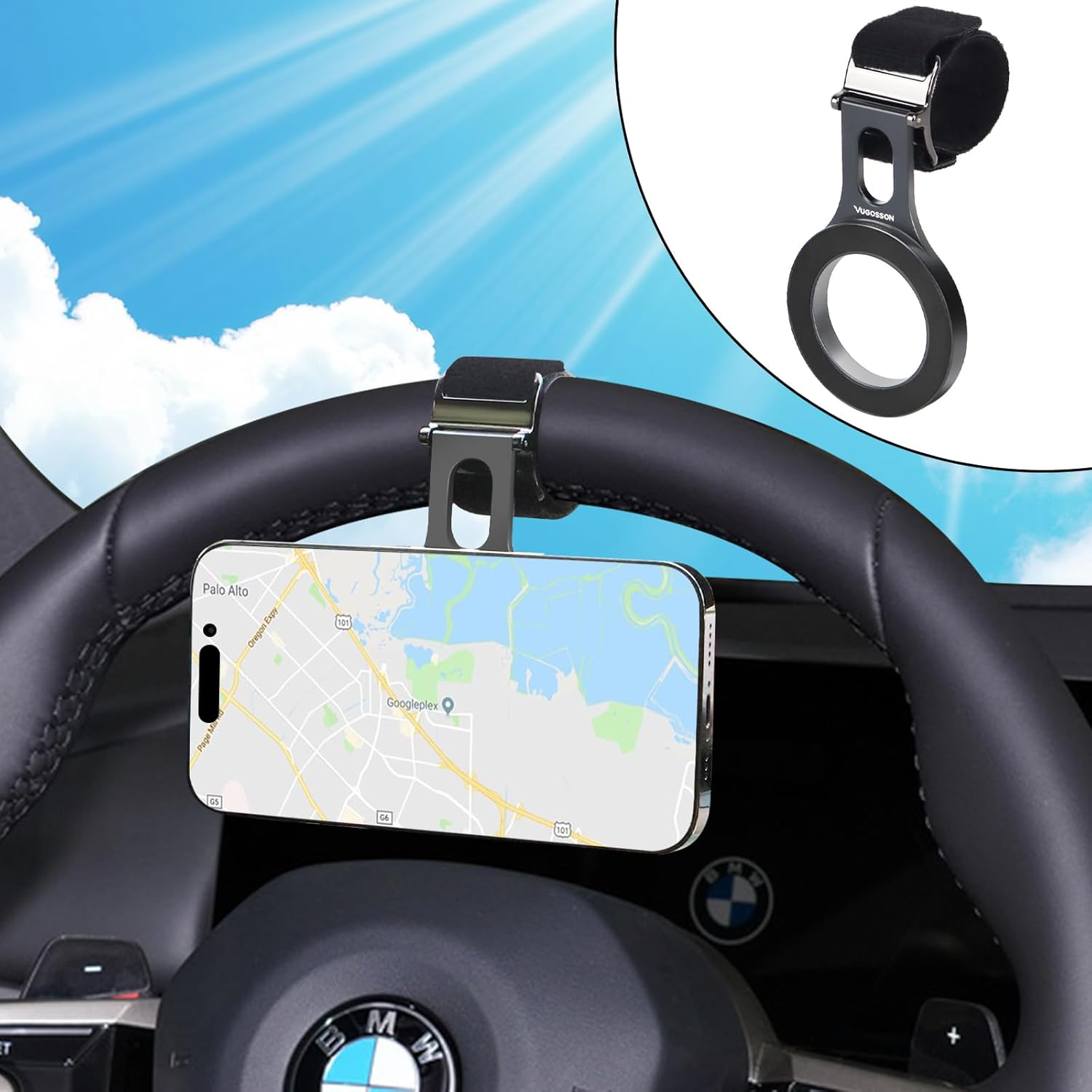 Magnetic Phone Holder for Car, Steering Wheel Phone Mount Fits Magsafe Car Mount[Strong Magnet & Aluminum Alloy], Steering Wheel Phone Holder Work on All Phones Iphone Samsung(Magnetic Ring Included) image number 1