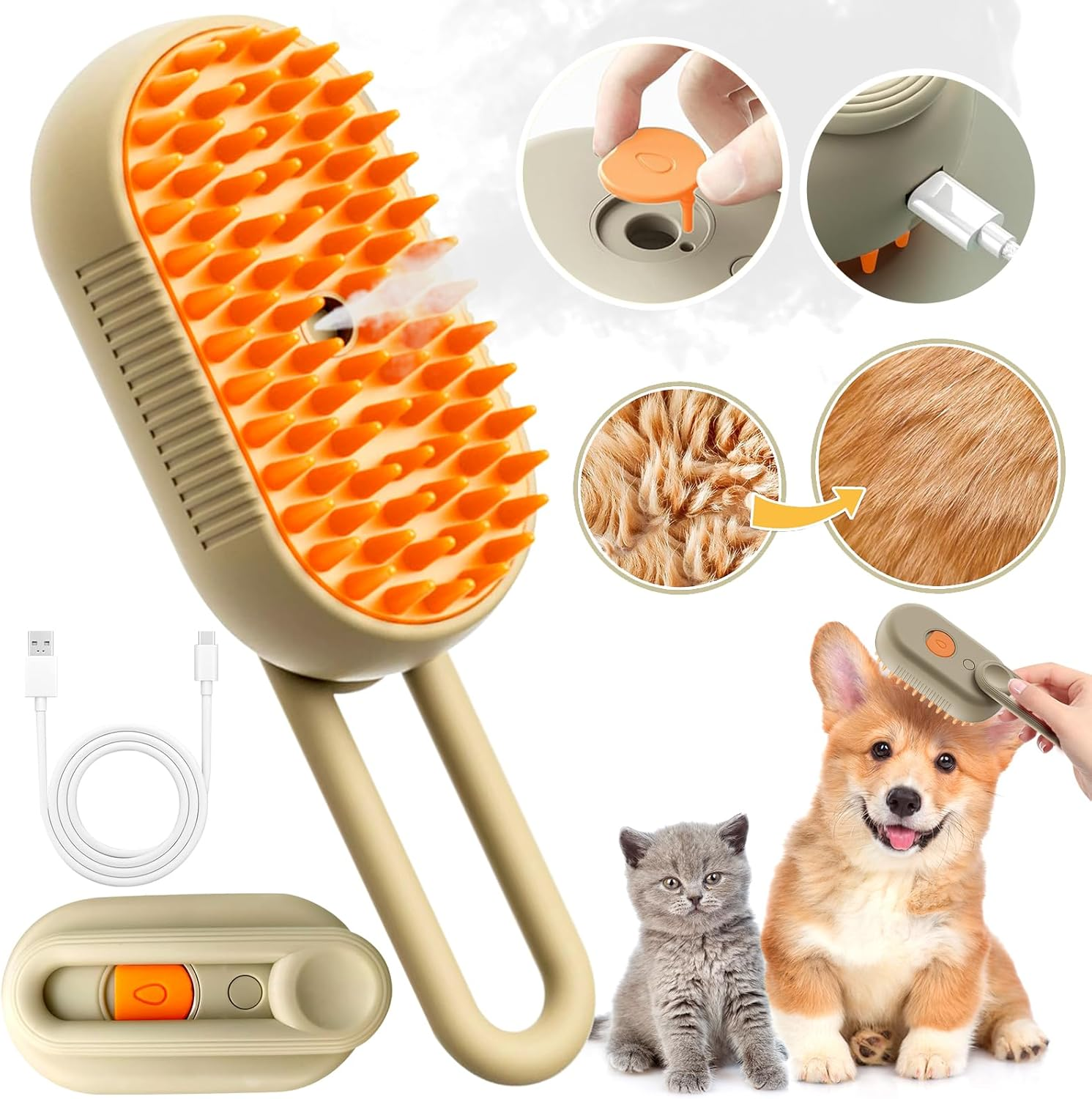 Cat Brush with Steam 3-In-1, Steam Brush Cat Green Steamy Brush Cat Steam Brush for Cats with Spray Cat Brush with Water Cats Steam Brush Care Brush for Cats and Dogs for Hair Removal image number 6