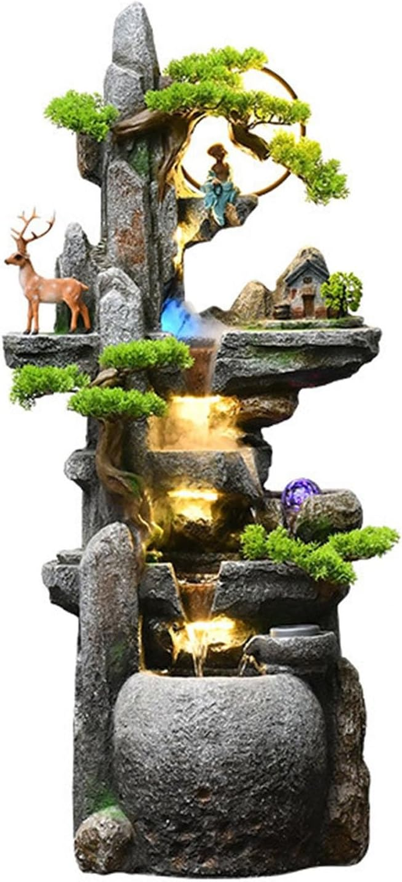 Outdoor Fountain Water Fountain Indoor - Floor Standing with Jar Small Feng Shui Zen Waterfall W/LED Light & Soothing Sounds for Office Home Decor image number 6