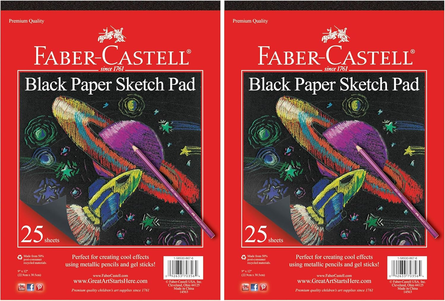 Faber-Castell Watercolor Paper Pad - 15 Sheets (9 X 12 Inches) - 9X12 In (Pack Of 2), Black Paper Pad