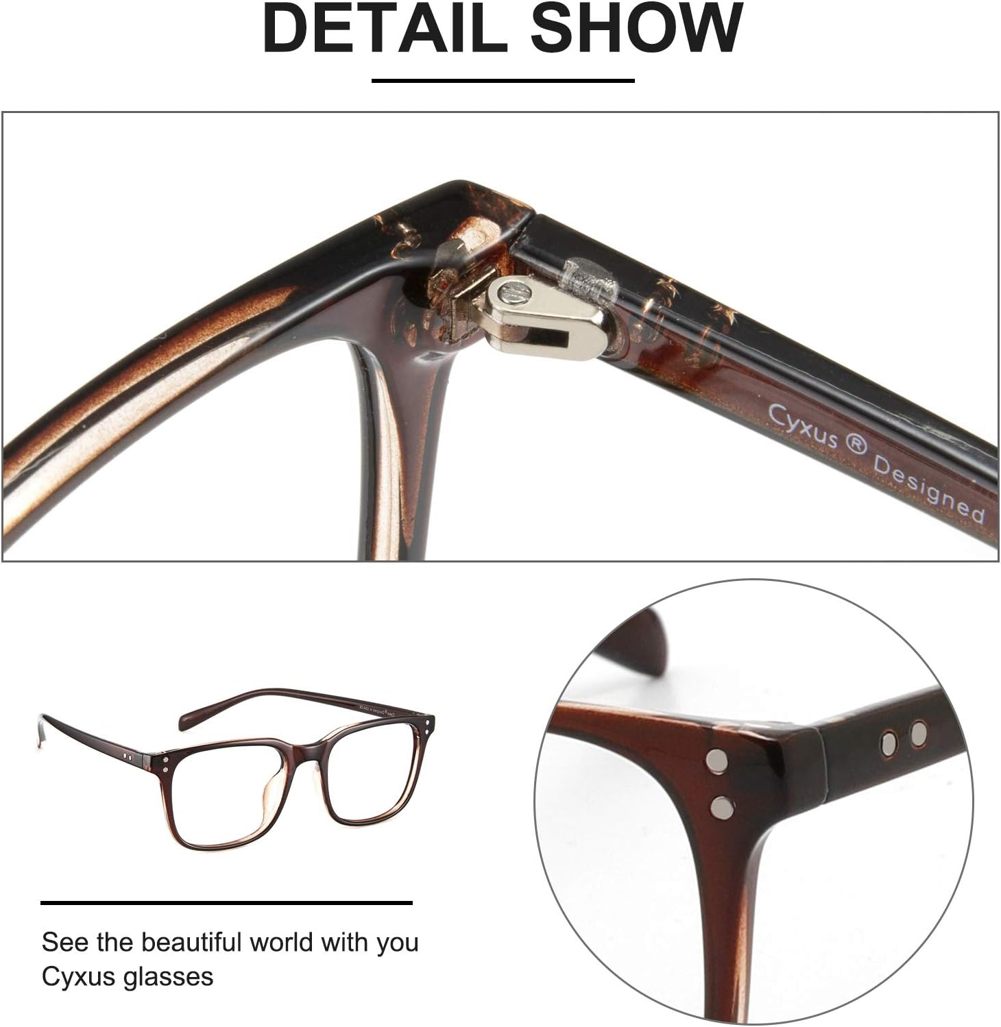 Cyxus Blue Light Blocking Glasses Square Eyeglasses Frame Computer Gaming Eyewear UV420 Filter Clear Lens (Brown) image number 4