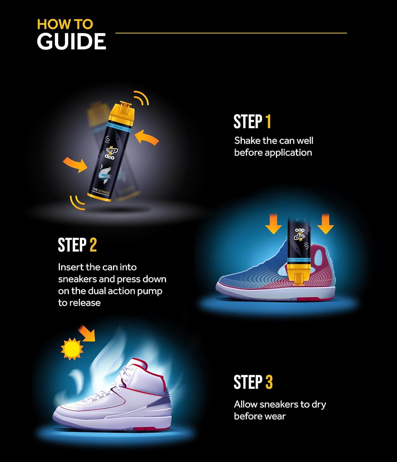 Crep Protect Shoe Deodorizer Spray - Foot & Shoe Odor Eliminator for Smelly Shoes, Sneakers, Boots, Suede & Nubuck - 24-Hour Freshness, Refreshing Scent (5.07Oz), Black, One Size