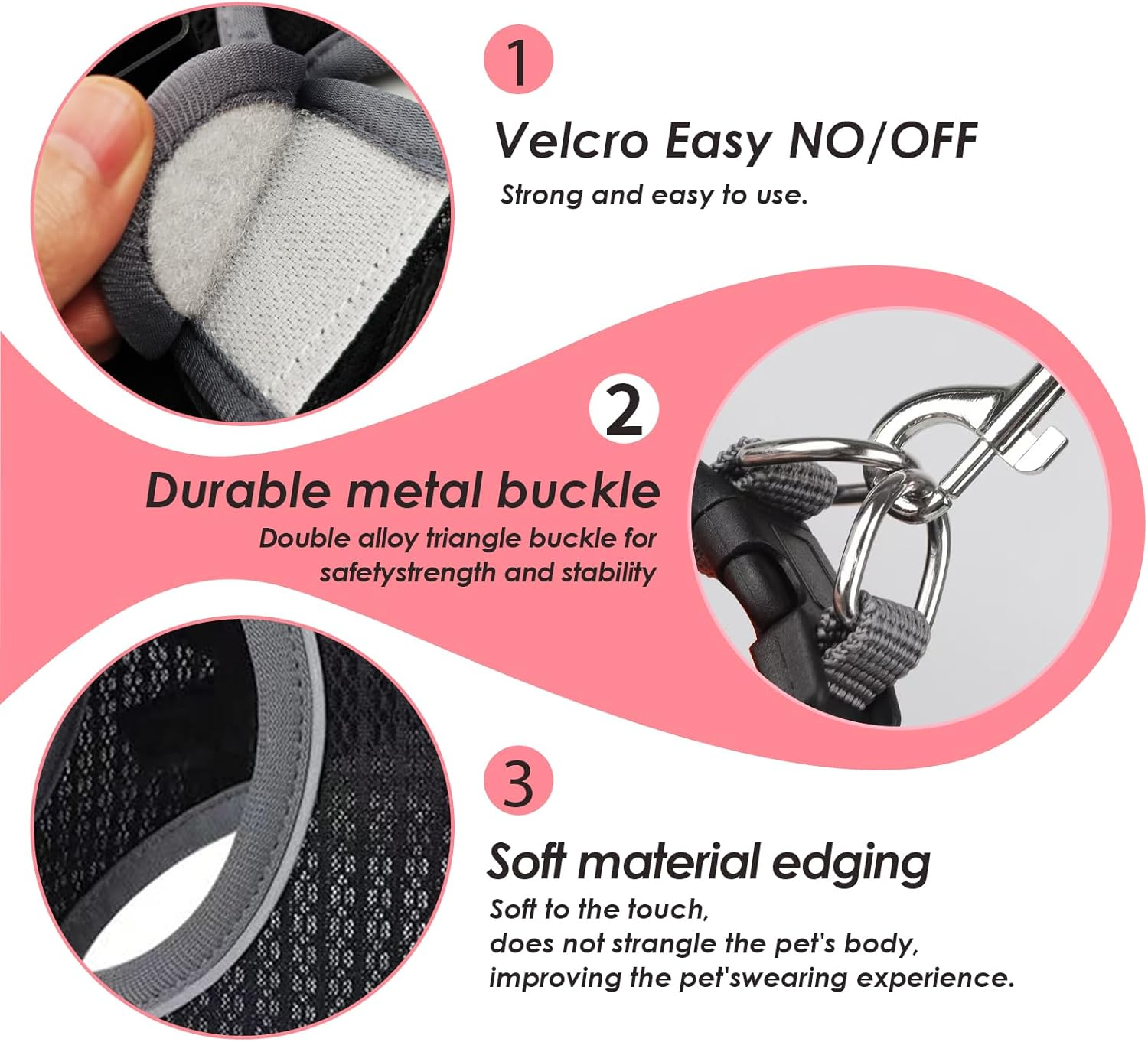 Cat Harness with Lead, Escape Proof, Adjustable Cat Harness, Cat Harness, Soft Inner Lining and Breathable Mesh with Reflective for Outdoor Training, Walking (Black, XS) image number 3