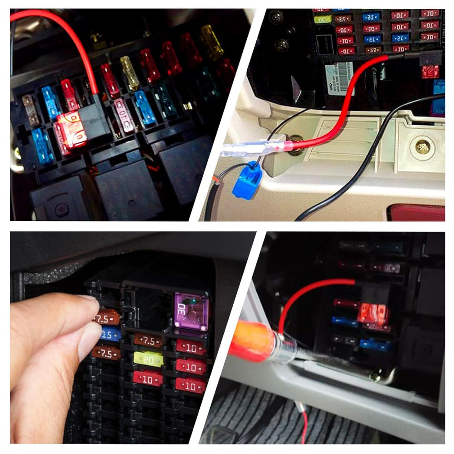 Tuoyi 4 Pieces 12V-24V Low Profile Add-A-Circuit Fuse Tap, Miniature Piggy Back Blade Fuse Holder with Wire Harness,6 Pcs Fuse (3A 5A 7.5A 10A 15A 20A) and Fuse Puller image number 2