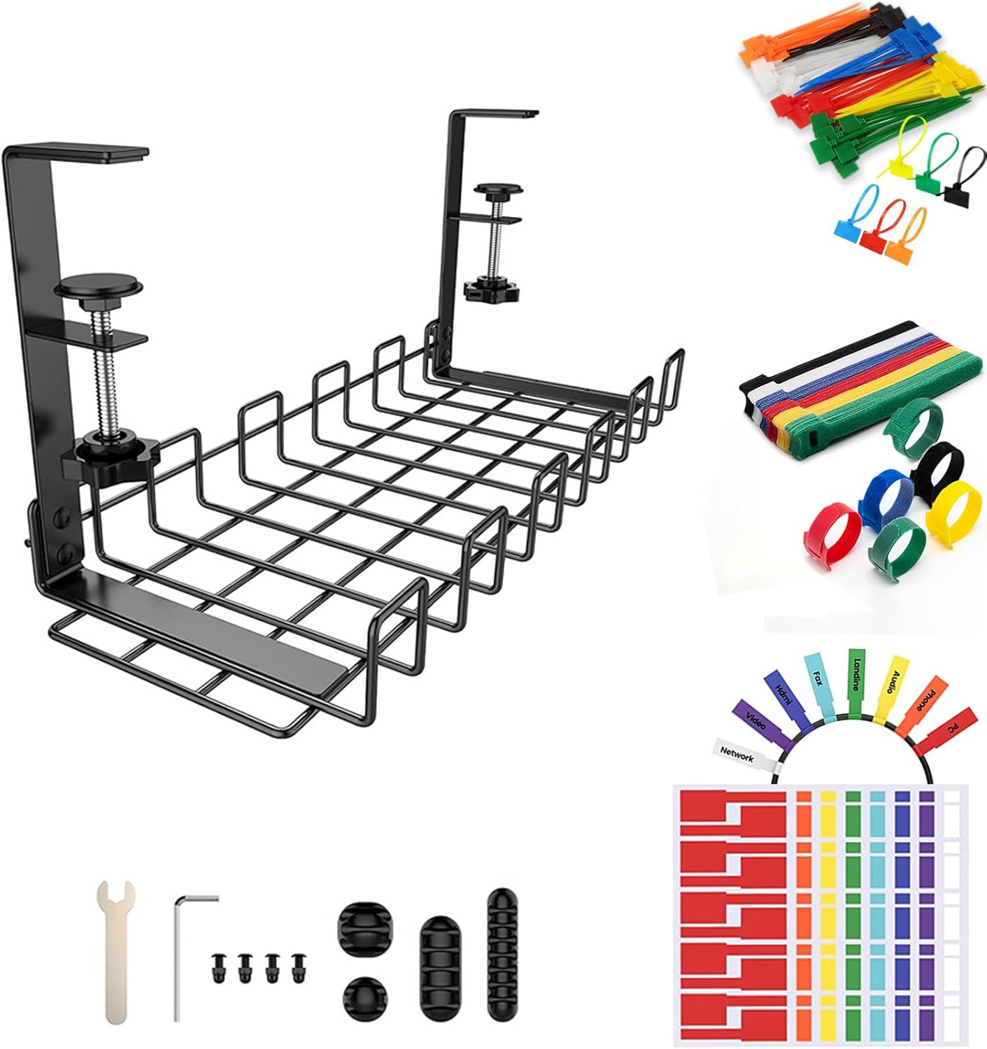 Under Desk Cable Management Tray 2 Pack, Cord Organizer for Wire Management, Detachable No Drill Metal Cable Tray Basket Rack for Home Office (White 2 Pack) image number 1