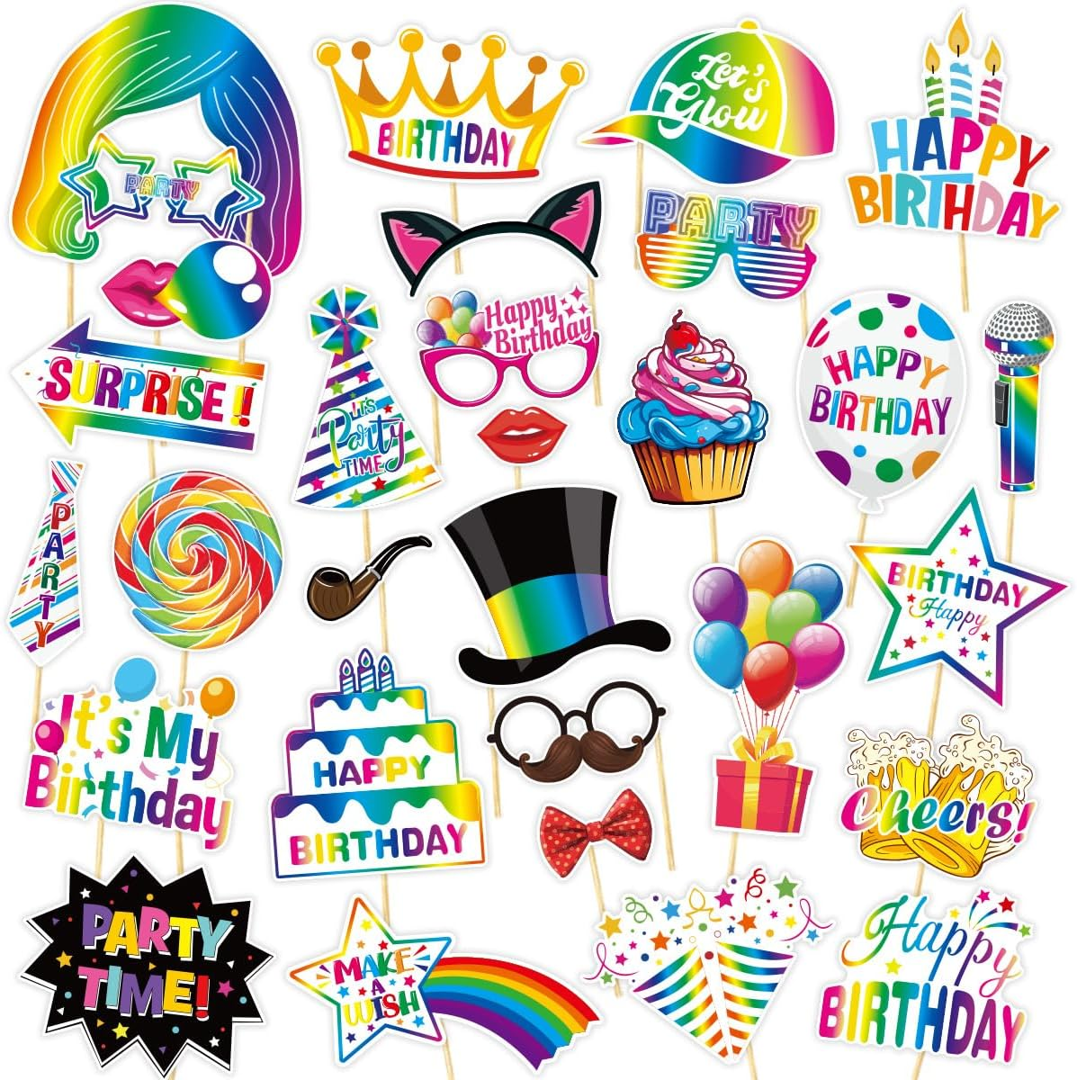 Buziba 30Pcs Birthday Photo Booth Props Kit Happy Birthday Party Favors Funny Birthday Party Supplies Decoration for Men and Women image number 3