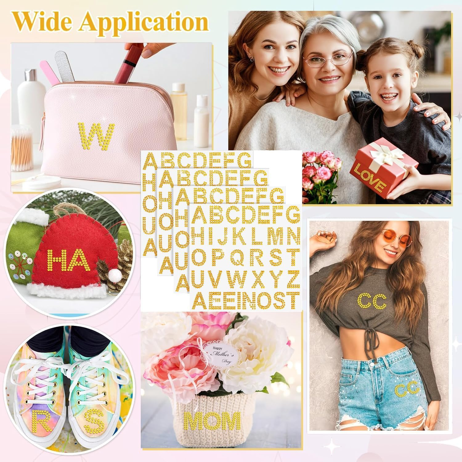 Wzenclave 6 Sheets Rhinestone Letters Stickers, Glitter Self Adhesive Diamond Alphabet Stickers Crystal Gem Border Sticker,Diy Decorative Self-Adhesive Sticker, Used for Suitcases, Books, Clothing image number 3