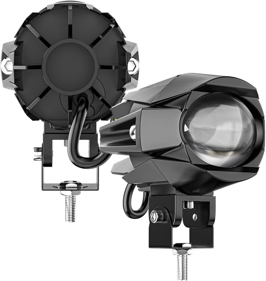RUNEWAX Motorcycle Auxiliary Performance LED Driving Spotlights White/Amber Fog Light Kits Flash with Mount Brackets Waterproof IP67 32W, Pack of 2 image number 4