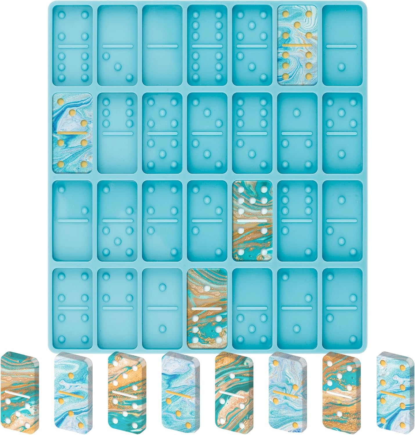 Domino Resin Molds for Casting - Professional Epoxy Set with 28 Cavities, Sturdy Silicone for DIY Pendant, Cake, and Jewelry Making