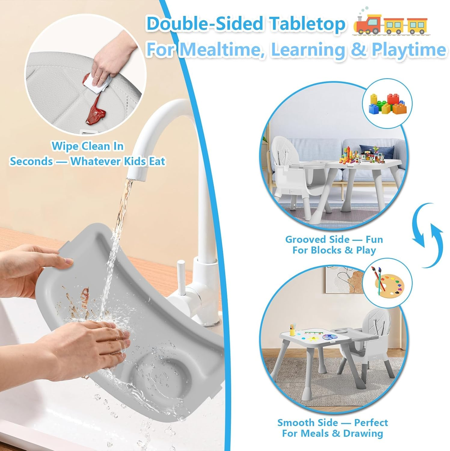 6 in 1 Baby High Chair for Babies and Toddlers - Highchair Converts to Stool, Infant Dining Booster Seat, Toddler Chair, Building Block Table, Activity Table and Desk and Chair image number 6