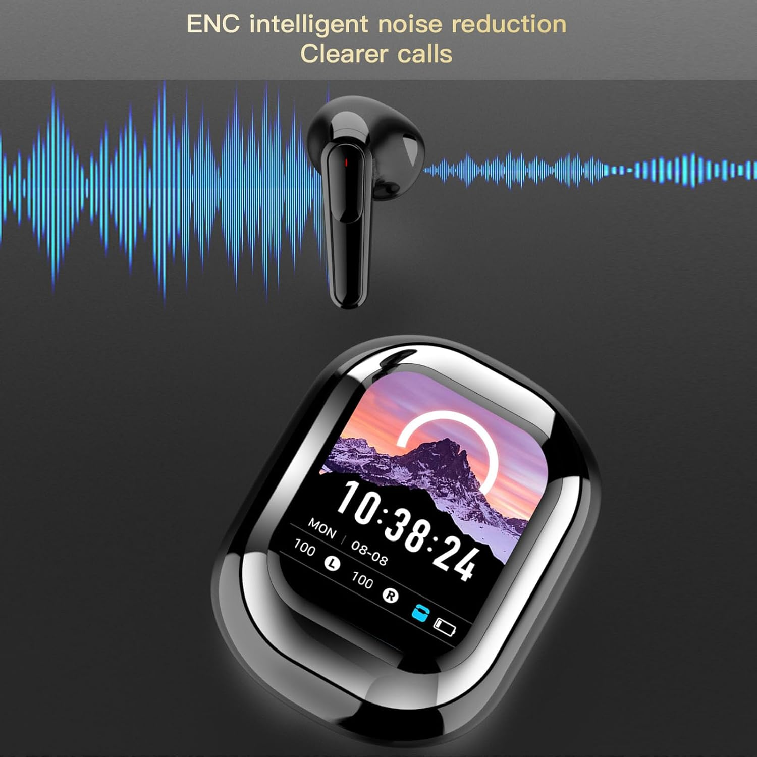 Luocute BT Headphones, 50H Playback Lightweight in Ear Earbuds with Smart Screen Charging Case, Noise Cancelling, 17 Functions, Real Time Notification for Study Work Life image number 1