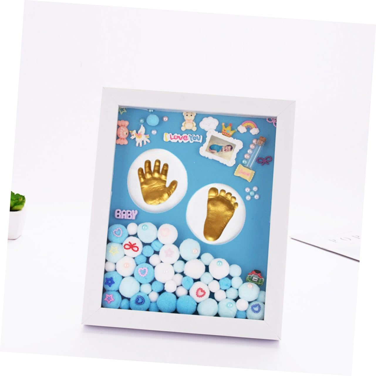 Kisangel 1 Set Handprint Footprint Keepsake Frame Kit Newborn Memory Photo Holder DIY Milestone Boys with Ink Pad Capture Precious Memories image number 5