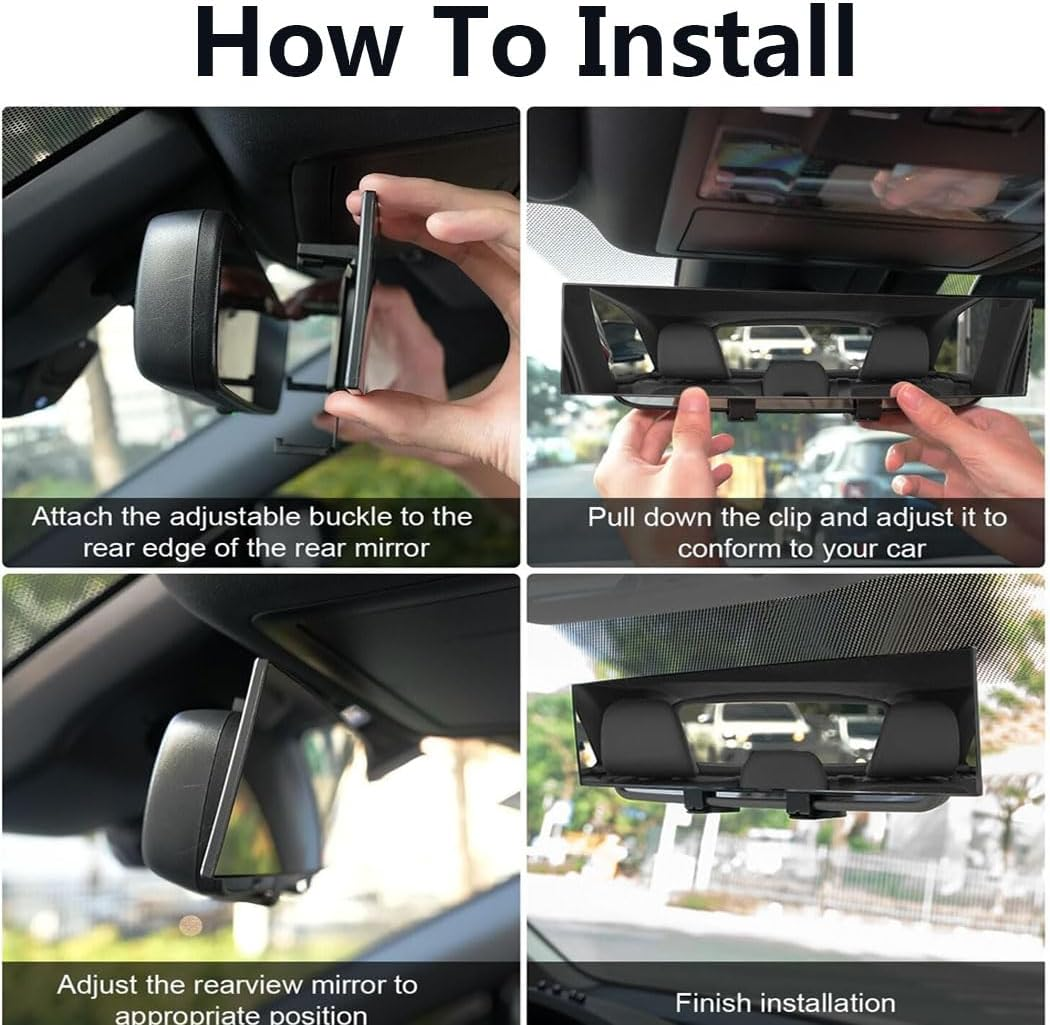 Rear View Mirror, Universal 11.4 Inch Interior Clip on Panoramic Convex Mirrors, HD anti Glare Wide Angle and Reduce Blind Spots, Extended Rear View Mirror for Cars, Suvs, Trucks, Vehicles image number 1