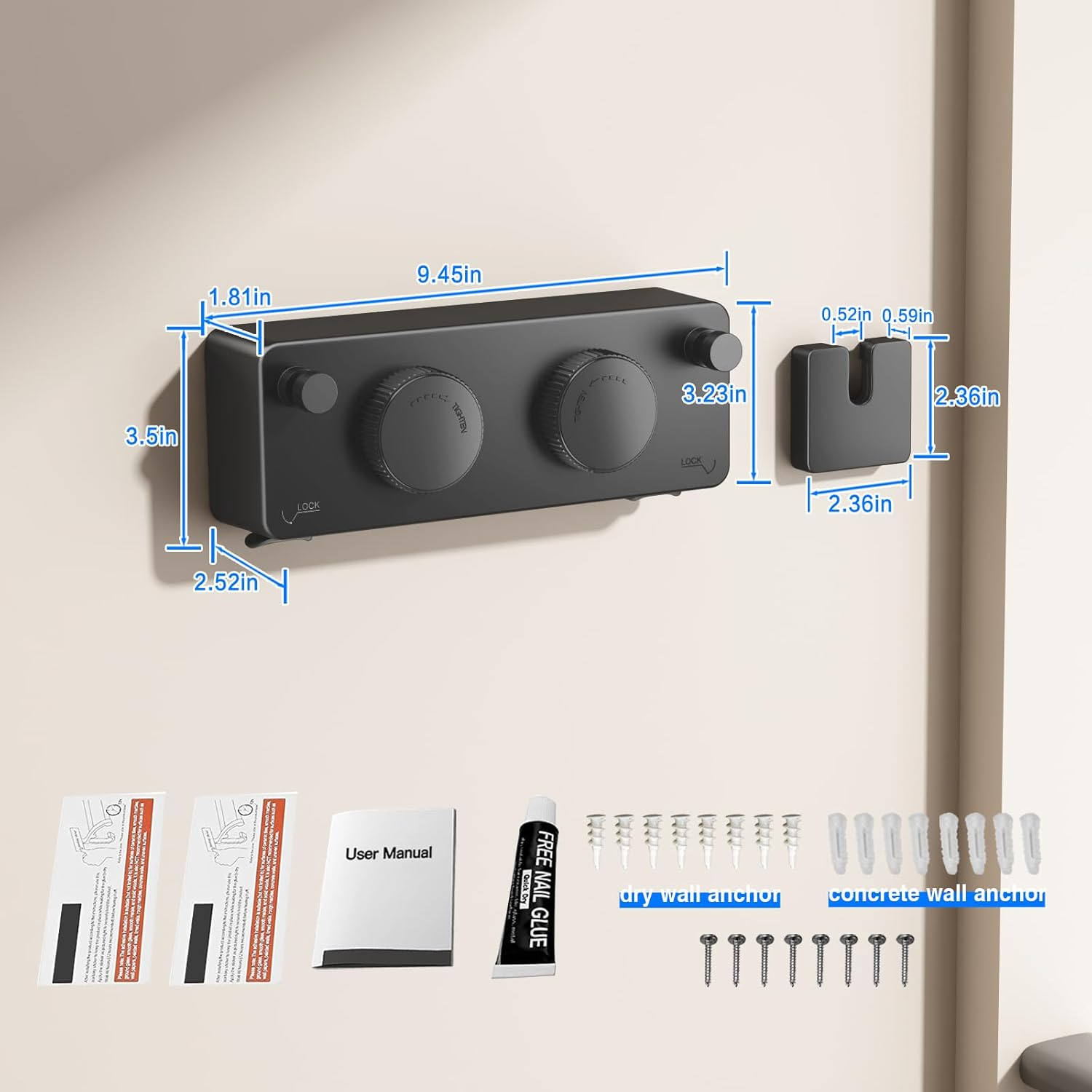 MUSTORN Clothesline Extendable Outdoor, Non-Saggy Double Rope, Retractable Washing Line Balcony Indoor Extendable for Drying Laundry Wall, Two Lines, Stainless Steel Rope, 4.2 M (Black) image number 6