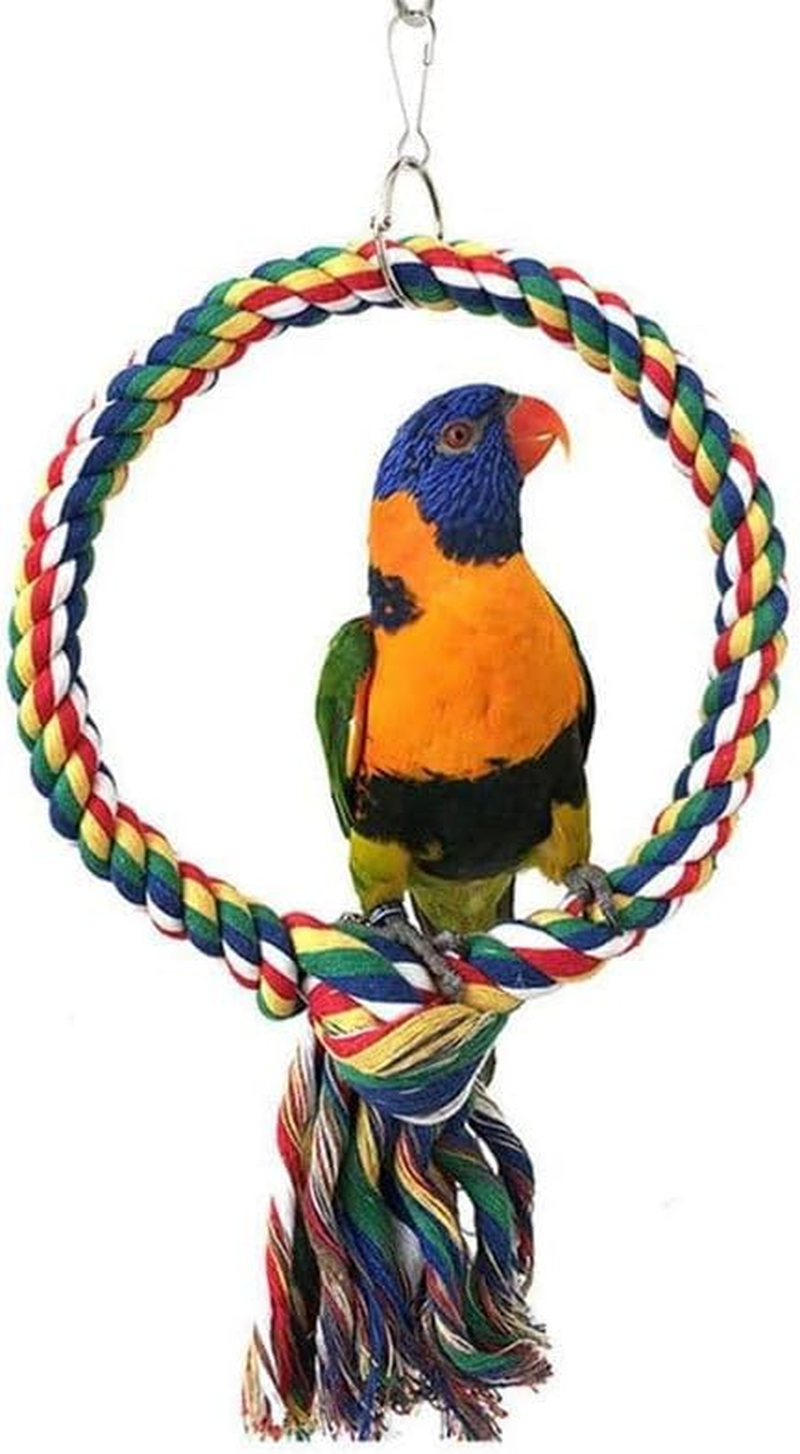 1Pcs round Climbing Ring for Birds - Colorful Cotton Rope Swing & Chewable Perch Toy for Parrots, Small Pets, Cage Enrichment and Exercise image number 2