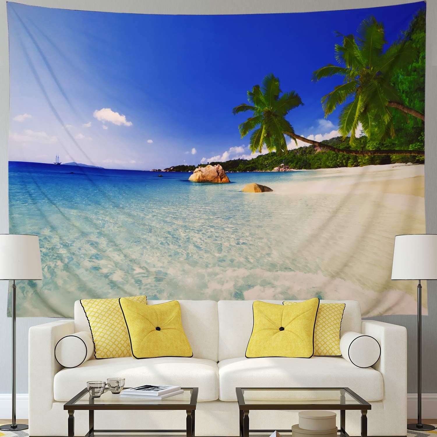 Tapestry Ocean Beach Tapestry Wall Hanging Tropic Paradise Beach Wall Tapestry Coconut Tree Tapestry Hippie Bohemian Tapestry Palm Tree Tapestry for Home Decor image number 1