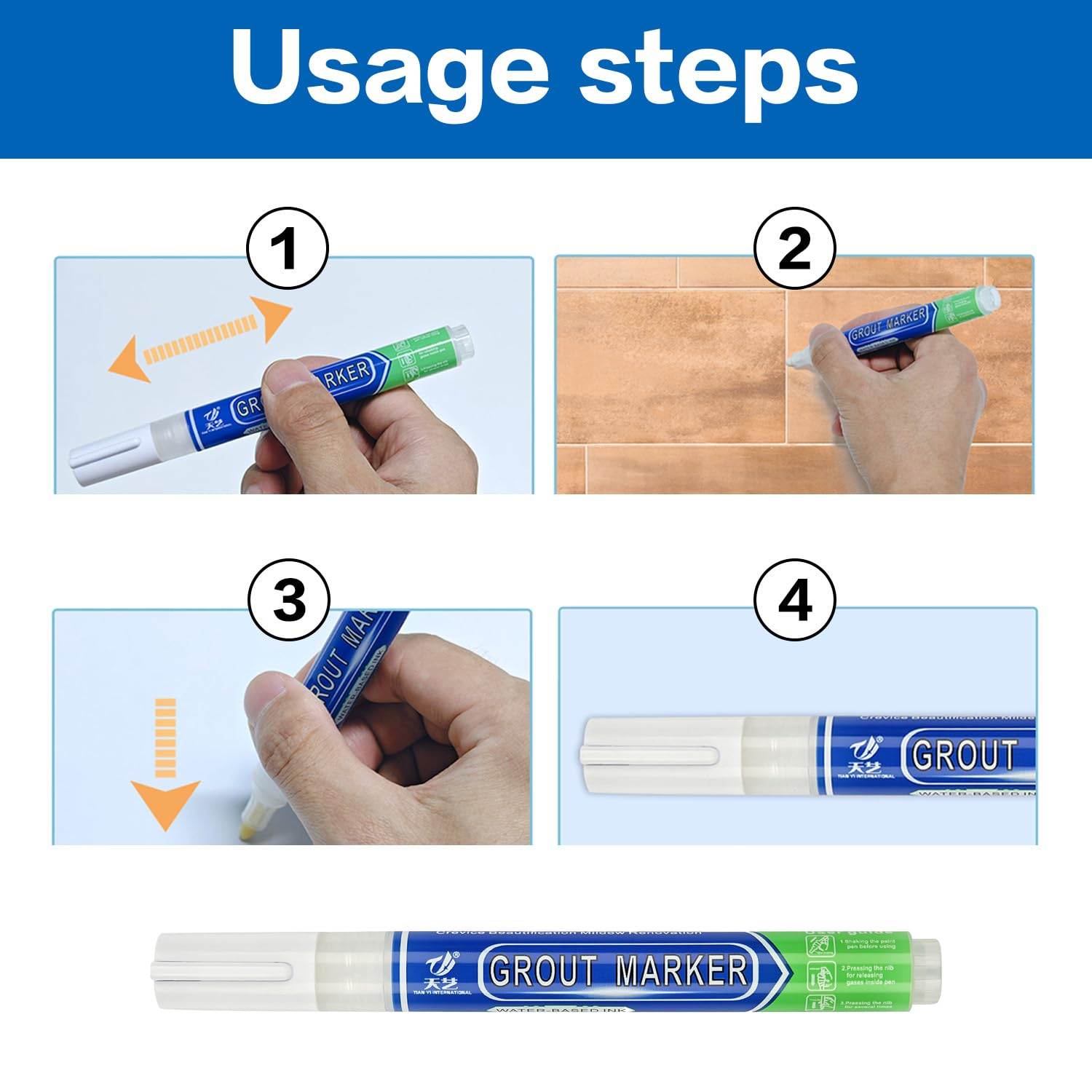 Kaoruo Grout Pen &ndash; White Tile Grout Repair & Restore Marker, Water-Based Grout Reviver for Tile, Marble & Mosaic image number 3