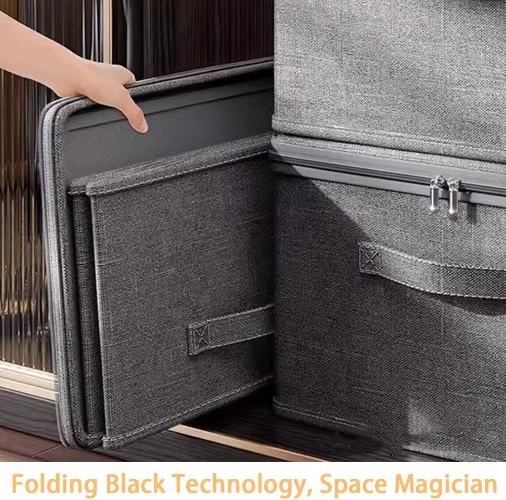 Foldable Cloth Organizer with Lid, Large Grey Fabric Storage Box, Durable & Stylish Storage Solution, Home Organisation Essentials, for Home, Wardrobe, Office image number 4