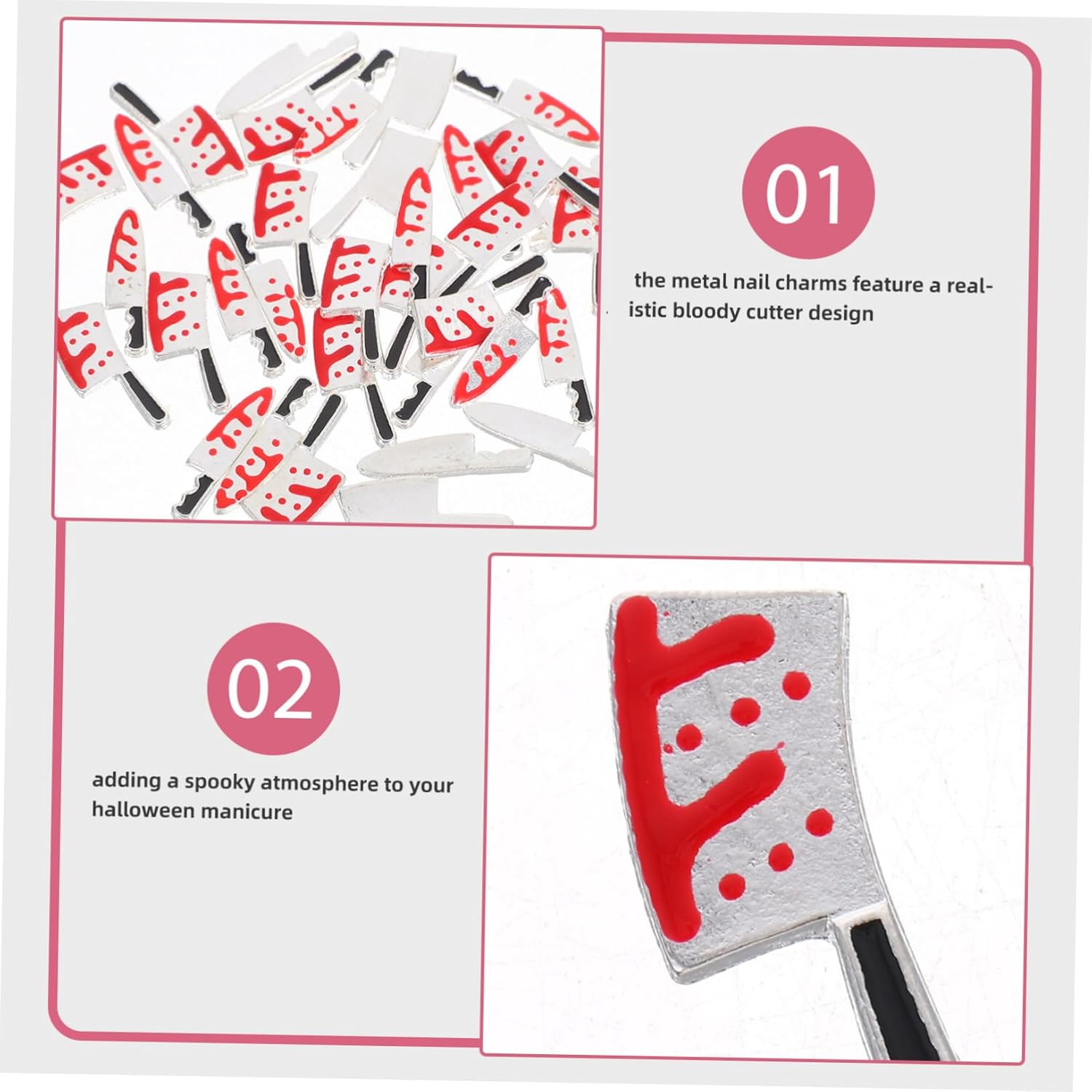 HEATSHAKING 40Pcs Halloween Nail Charms Bloody Cutter Metal Manicure Accessories for Women DIY Nail Art Reusable Horror Decorations Spooky Gothic