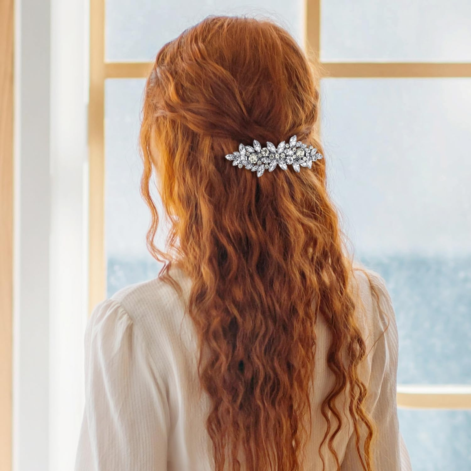 Rhinestone Hair Clips for Women | Silver Hair Clips | Wedding Hair Accessories for Women | Flower Hair Clip for Long Hair Wedding Bridal and Prom image number 2