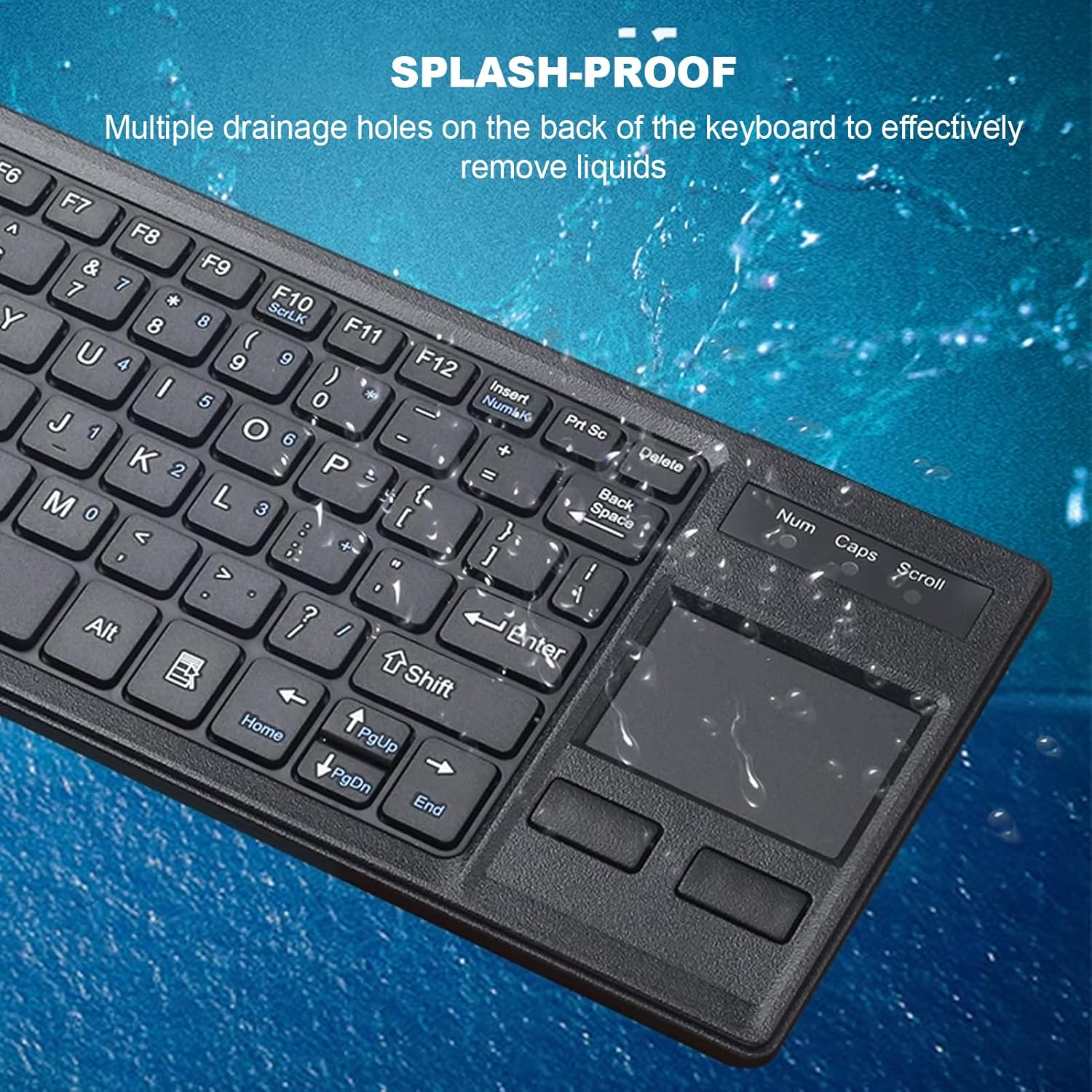 Compact Touchpad USB Wired Keyboard with USB Hub, IP68 Waterproof Ultra Thin Industrial Keyboard for Laptop Notebook PC image number 2
