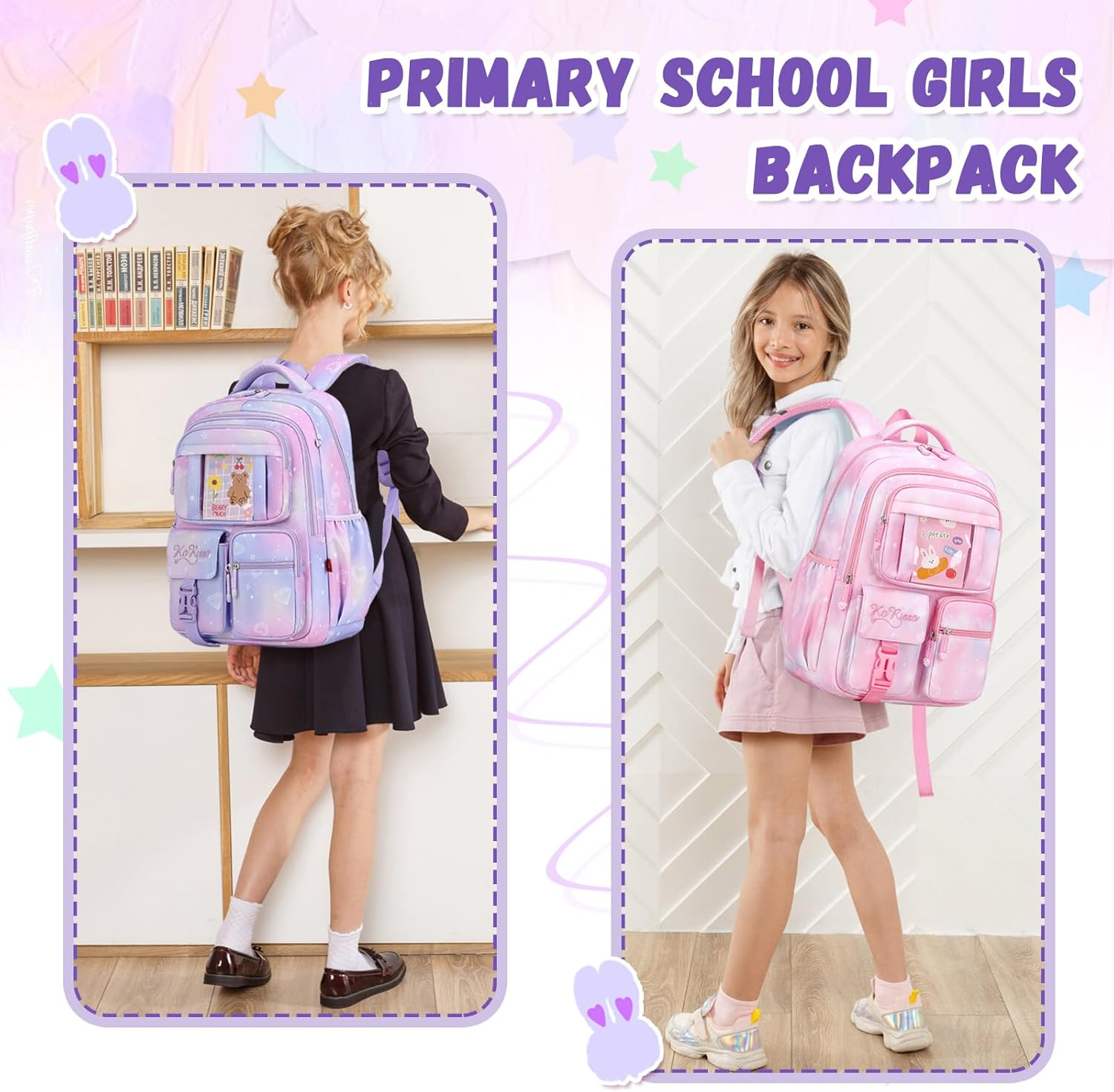 PIG PIG GIRL Kids Backpack for Girls - School Bags for Middle School Students - Book Bag for Elementary Primary School