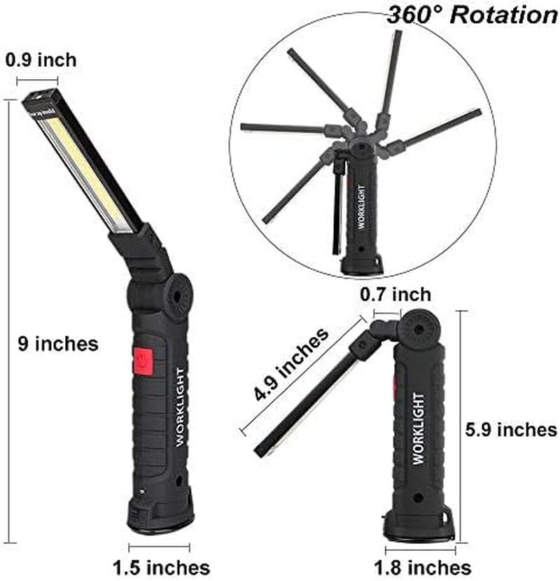 Lebote LED Work Light, COB Rechargeable with Magnetic Base, 360&deg; Rotate, 5 Light Modes, Portable for Car Repair, Household & Emergency Use (2 Pack, Large) image number 3