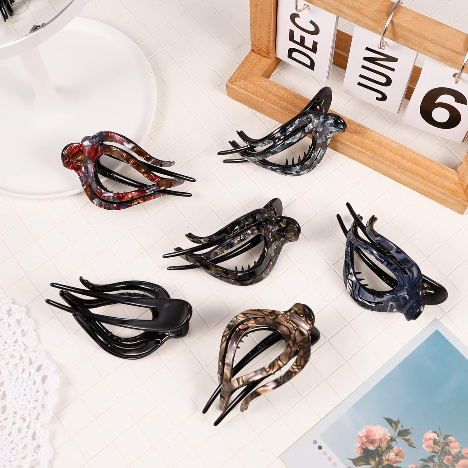 JOELELI 6 Pcs French Concord Flat Hair Clip Claw Alligator Oval Hair Clips No Slip Duckbill Hair Barrettes Heart Style Ponytail Hair Clamps for Women Girls Thick Thin Hair image number 3