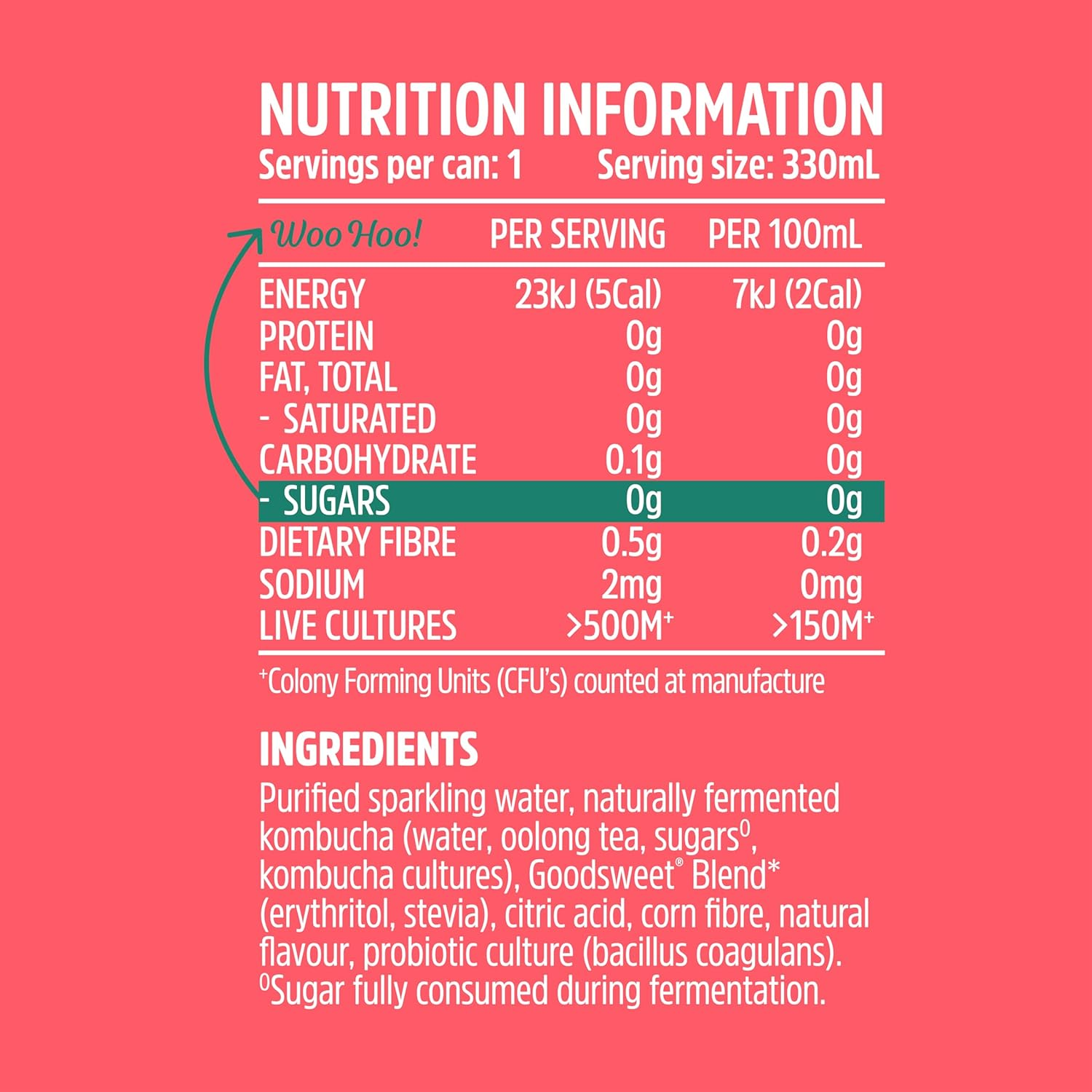 Nexba Kombucha &ndash; Watermelon Crush &ndash; All Natural Sugar Free &ndash; 24 X 330Ml Cans image number 1