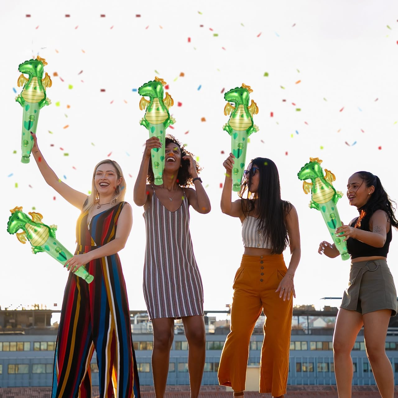 50Pcs Dinosaur Handheld Balloon - Aluminum Foil Animal Shaped Inflatable Party Balloons for Birthday Decorations, Kids Party Favors image number 3