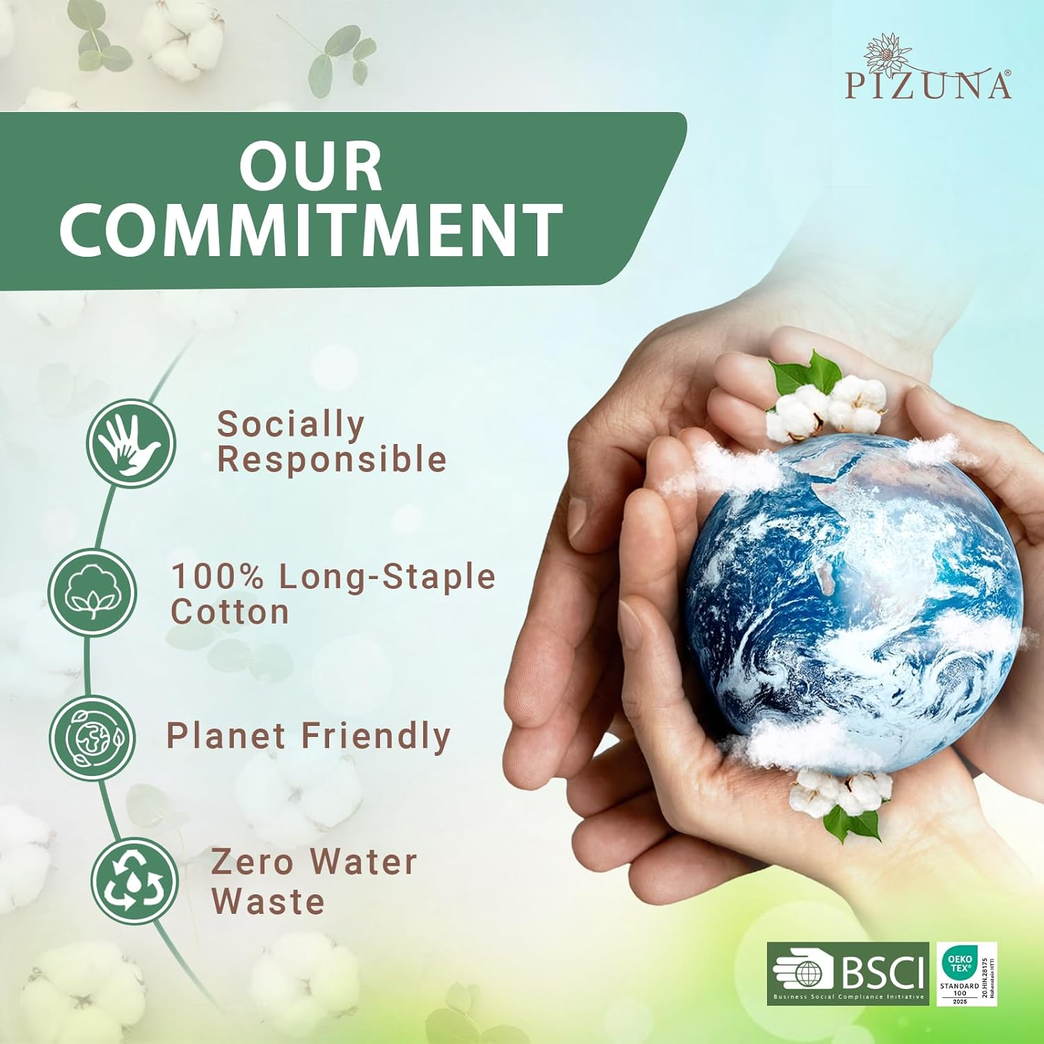 Pizuna Cotton Single Sheet Set, 500 Thread Count 100% Combed Cotton Sateen Weave Single Bed Sheet Set Include 1 Fitted Sheet, 1 Flat Sheet & 1 Pillow Case (Bright White Sheet Set - 3 PC) image number 4