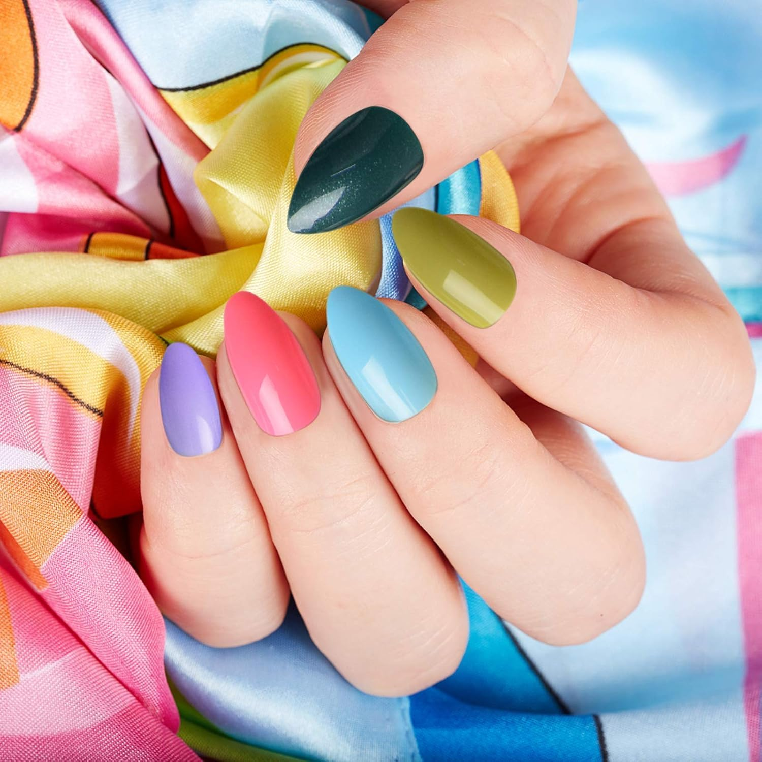 720PCS Short Glossy Stiletto Fake Nails, EBANKU 30 Colors Full Cover False Nails Almond Acrylic Artificial Nail with Nail File for Woman Nail Art DIY Decoration at Home Salon(Glues Not Included) image number 3