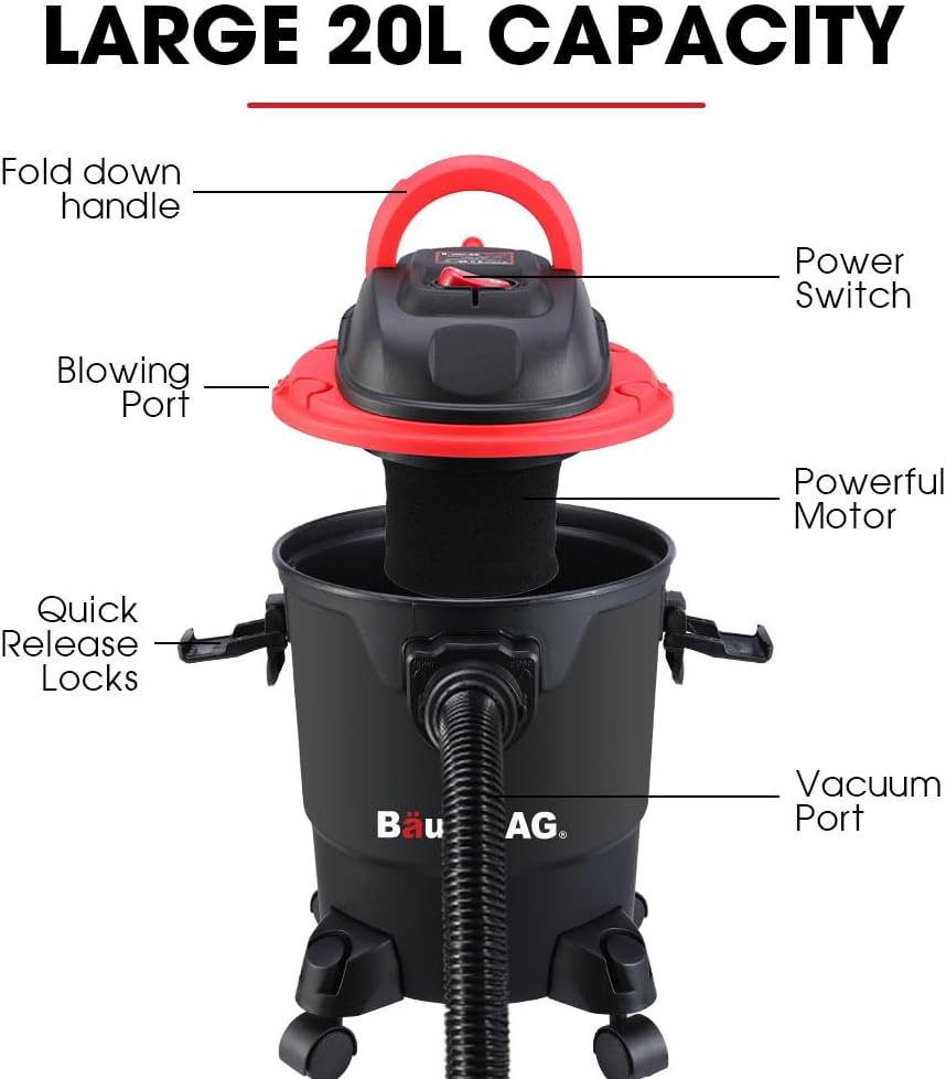 Baumr-Ag 20L 1200W Wet and Dry Vacuum Cleaner, with Blower, for Car, Workshop, Carpet image number 5