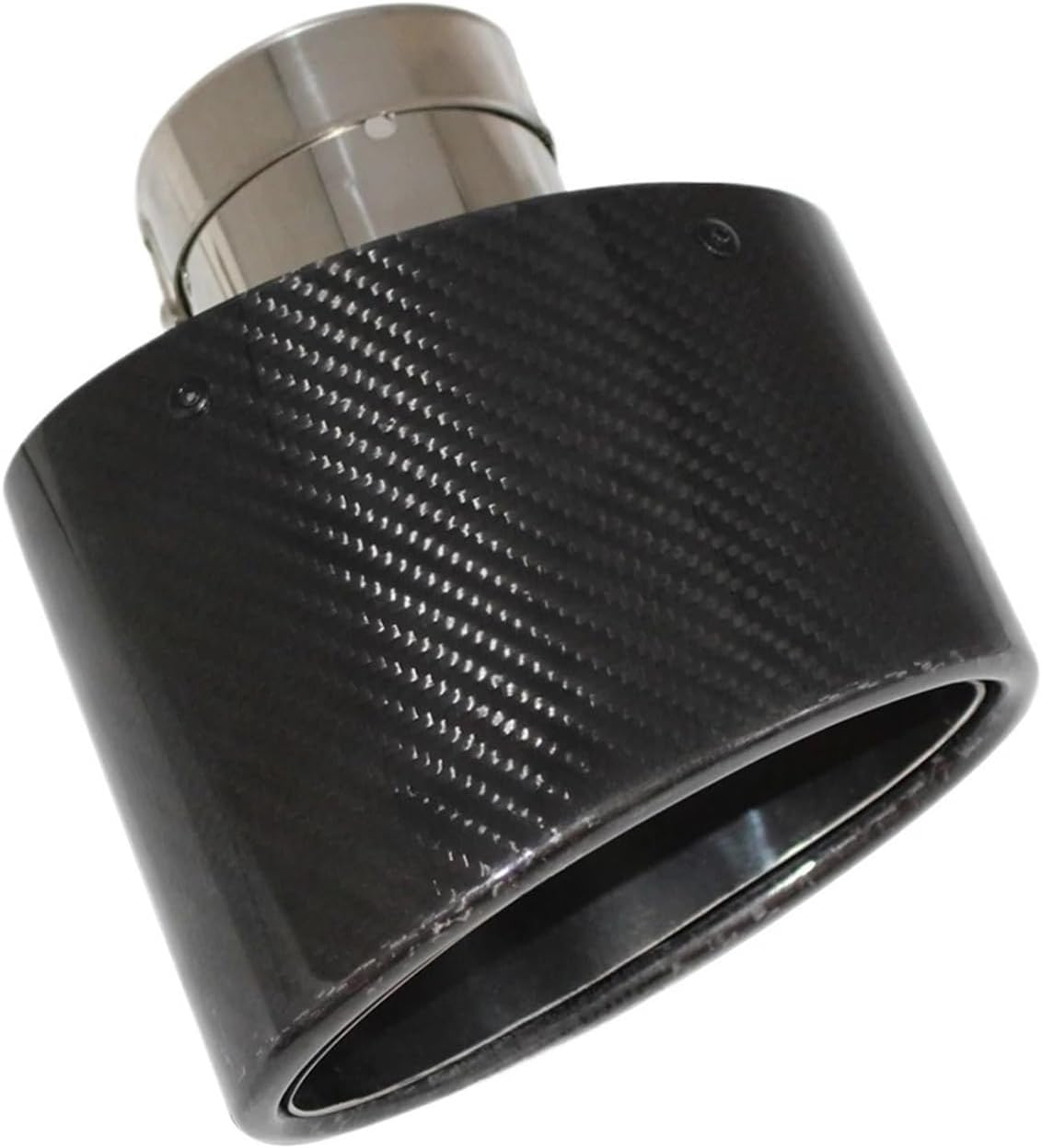 Gloss Carbon Fiber Car Muffler Tip Exhaust Tip Nozzle Decoration Universal Stainless Silver Oval 150Mm Tilting Left Right(Right 54) image number 1