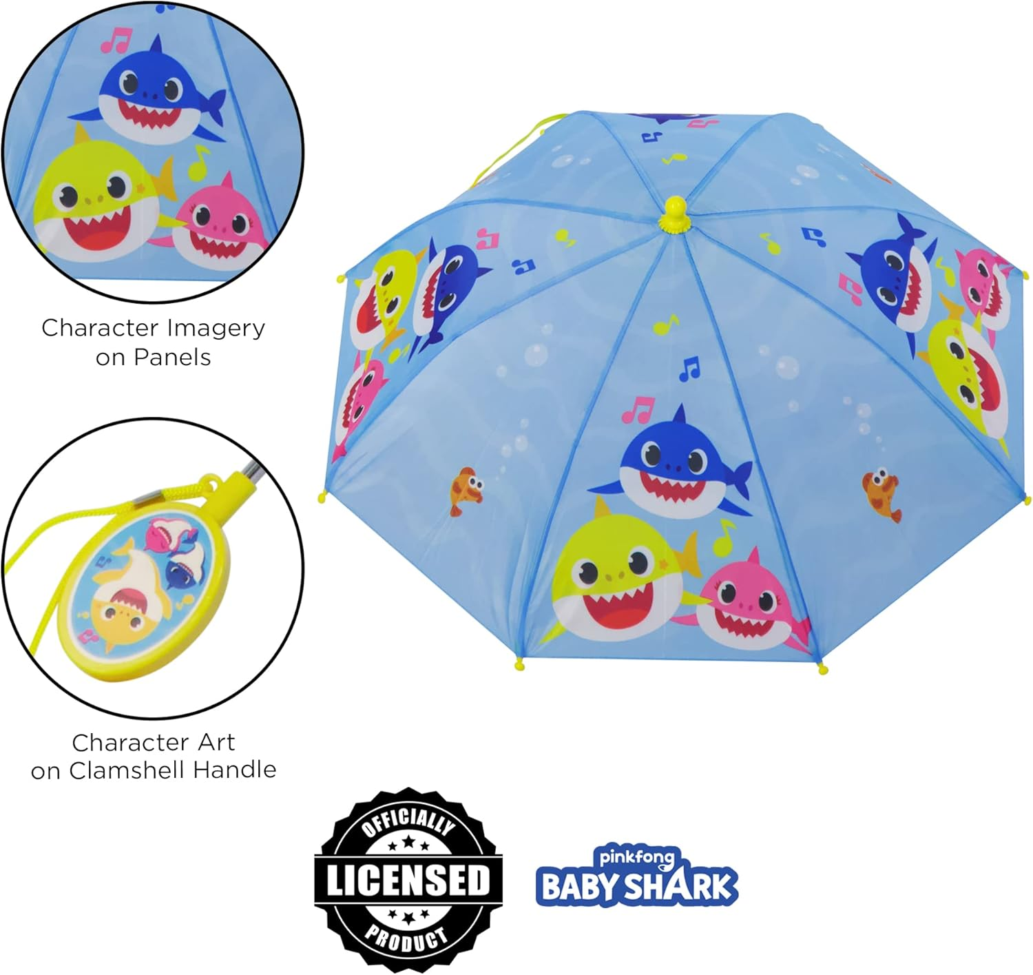Baby Shark Kids Umbrella and Slicker, Rainwear Set for Boys and Girls, Blue/Yellow, Age image number 1