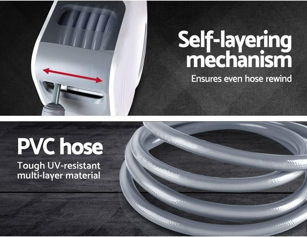 Giantz Air Hose Reel, 10M Retractable Garden Hoses Compressor Home Improvement Airs Tools for Spray Gun, Auto Rapid Rewind Hose-Link Wall Mount Rubber Stopper White image number 5