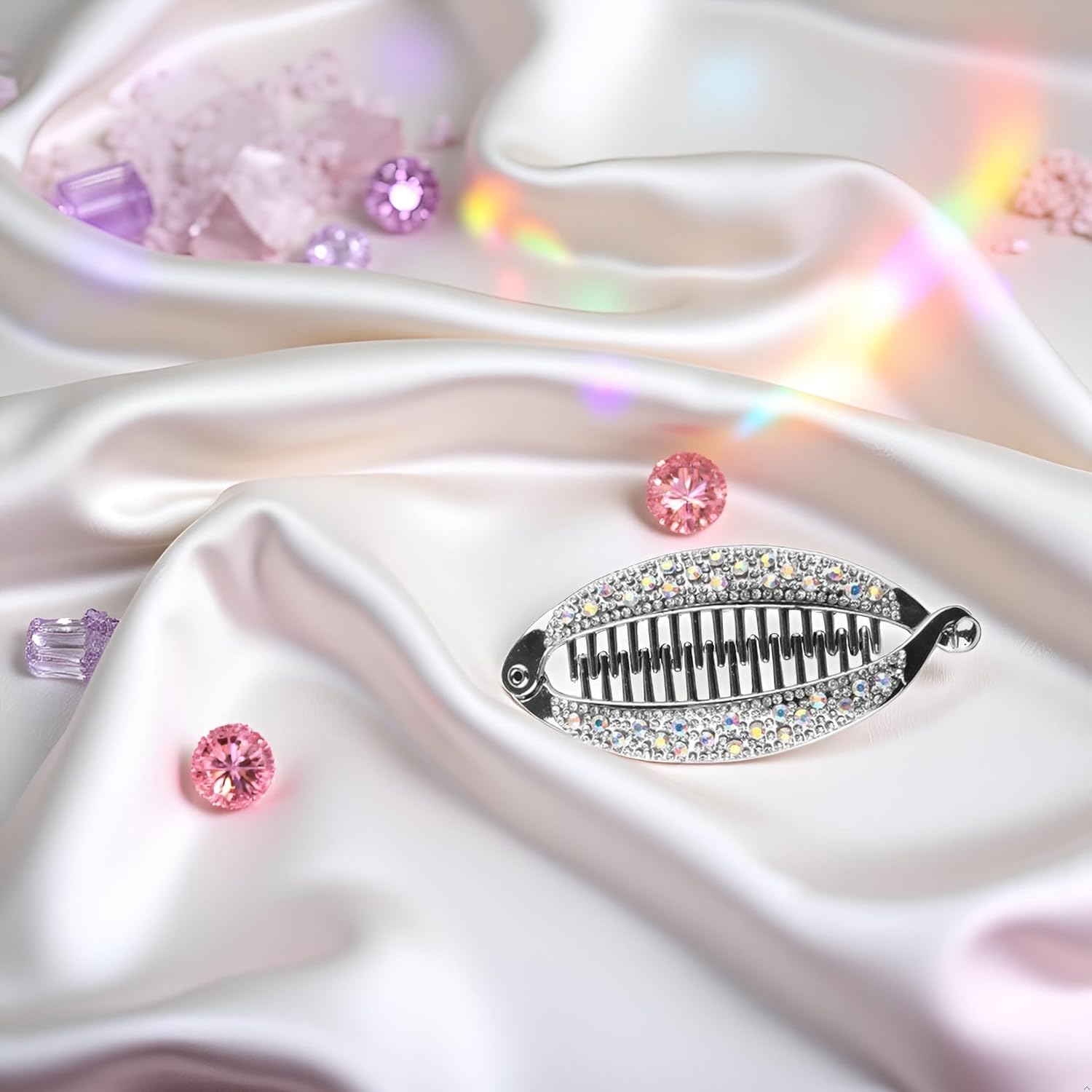 Silver Stylish Hair Pin Hair Clip, Women Girl Banana Fish Shape Hairpin Rhinestone Hair Clip Grip Barrette Headwear Beauty Hair Accessories image number 1