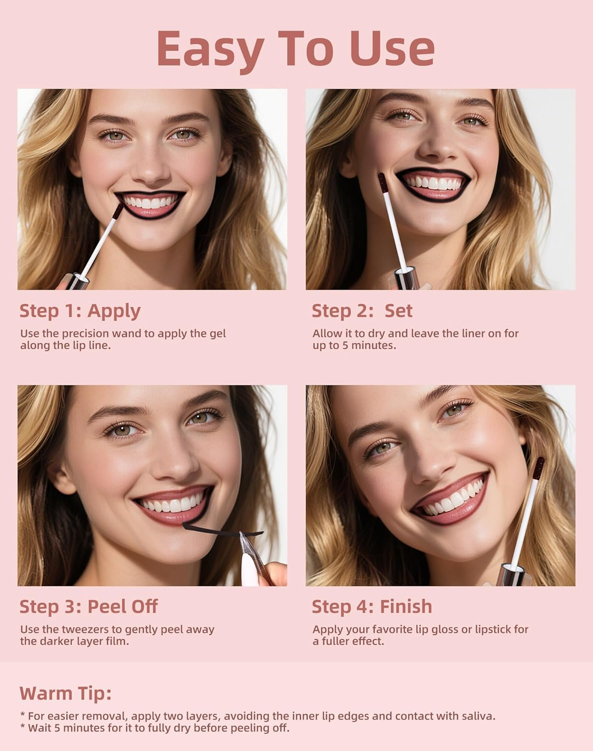 KIMUSE Peel off Lip Stain, Long Lasting Lip Stain Peel off with Tweezer, Waterproof Lip Liner Stain, Transfer-Proof, Highly Pigmented Color, Matte Finish image number 2