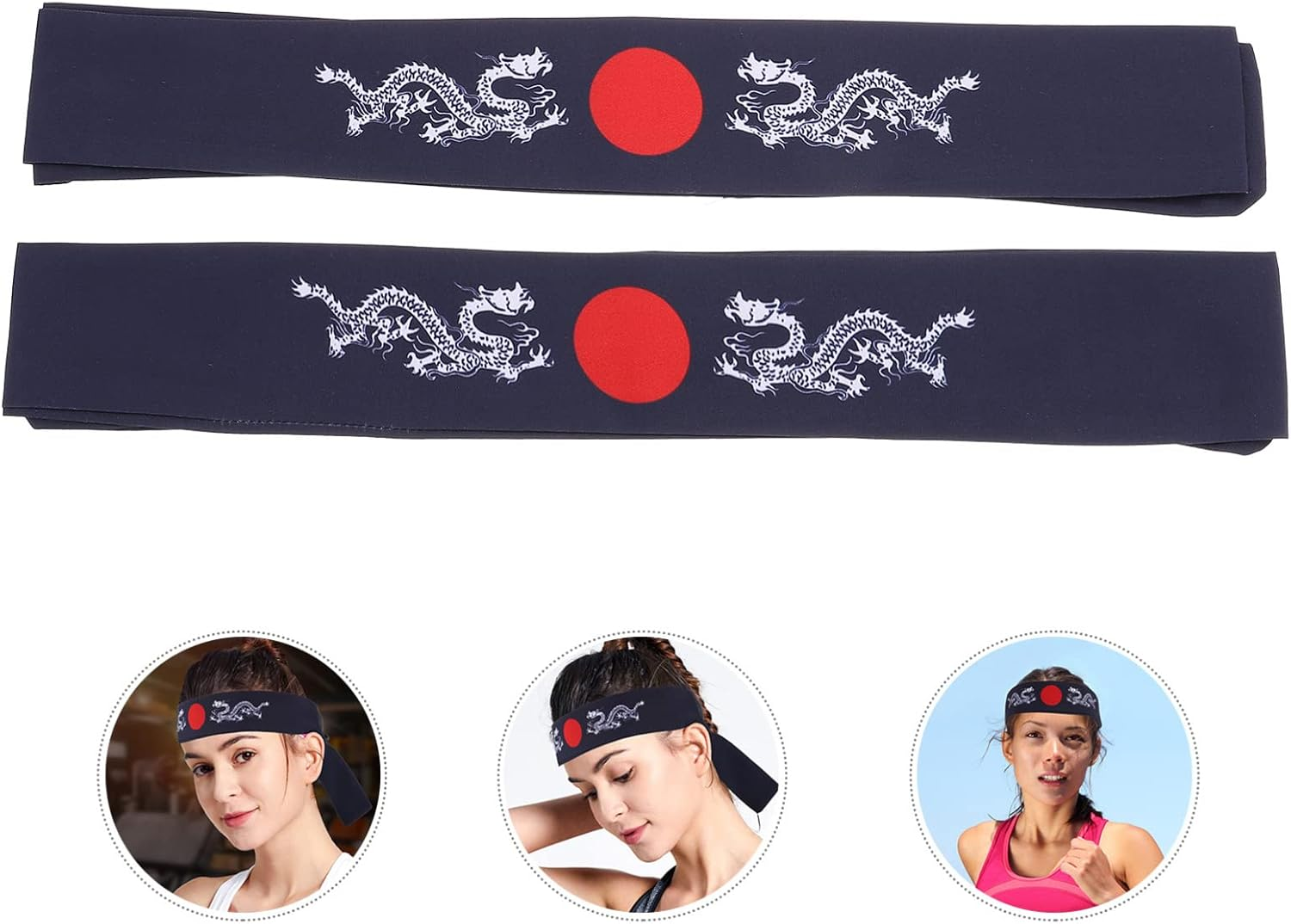Uonlytech 2Pcs Japanese Bushido Headbands, Bushido Hachimaki Headband Dragon Sushi Chef Bandana Tie Samurai Headband for Sports Exercise Cooking Kitchen