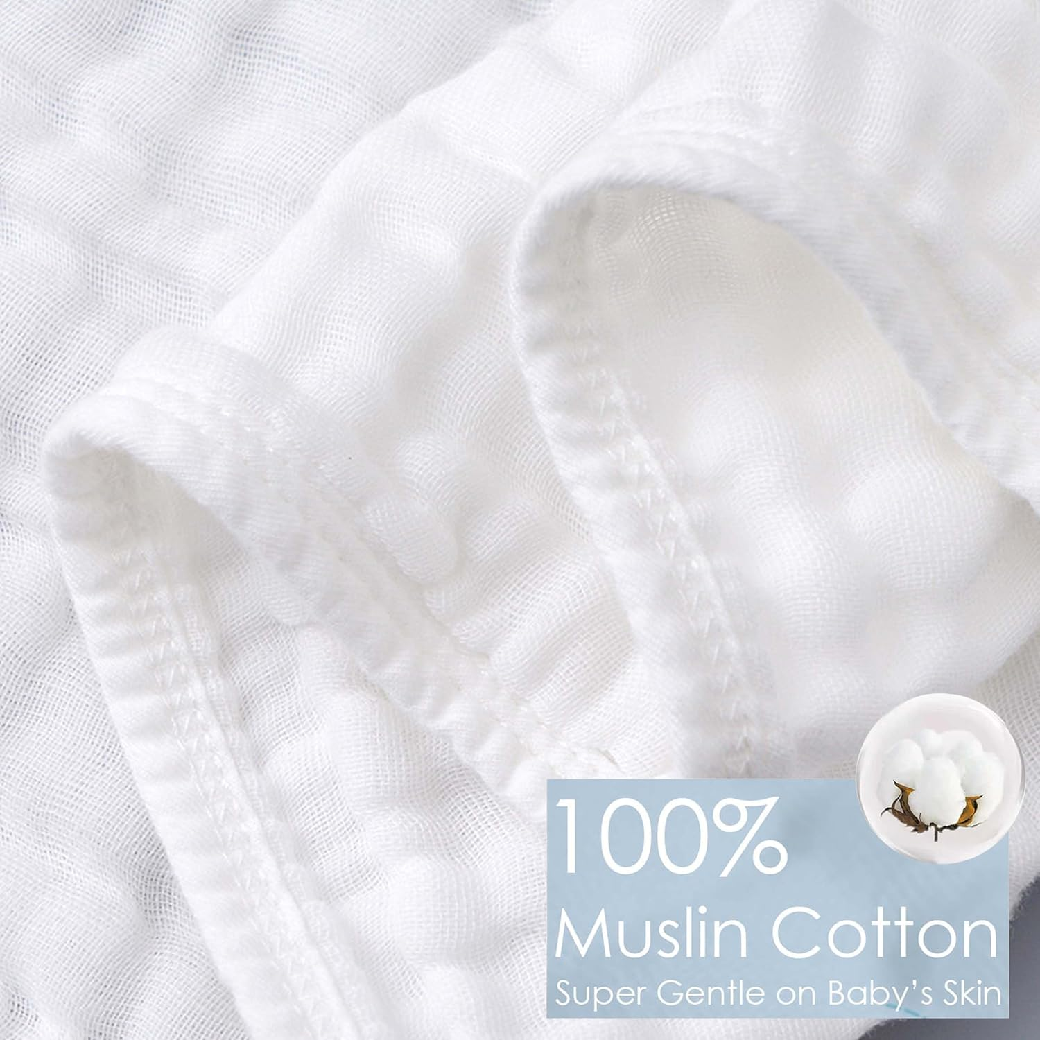 10-Pack Burp Cloths,100% Cotton Muslin Thickened Baby Burp Cloths Super Soft and Absorbent, Newborn Towels 20" X 10" (White+Blue) image number 4