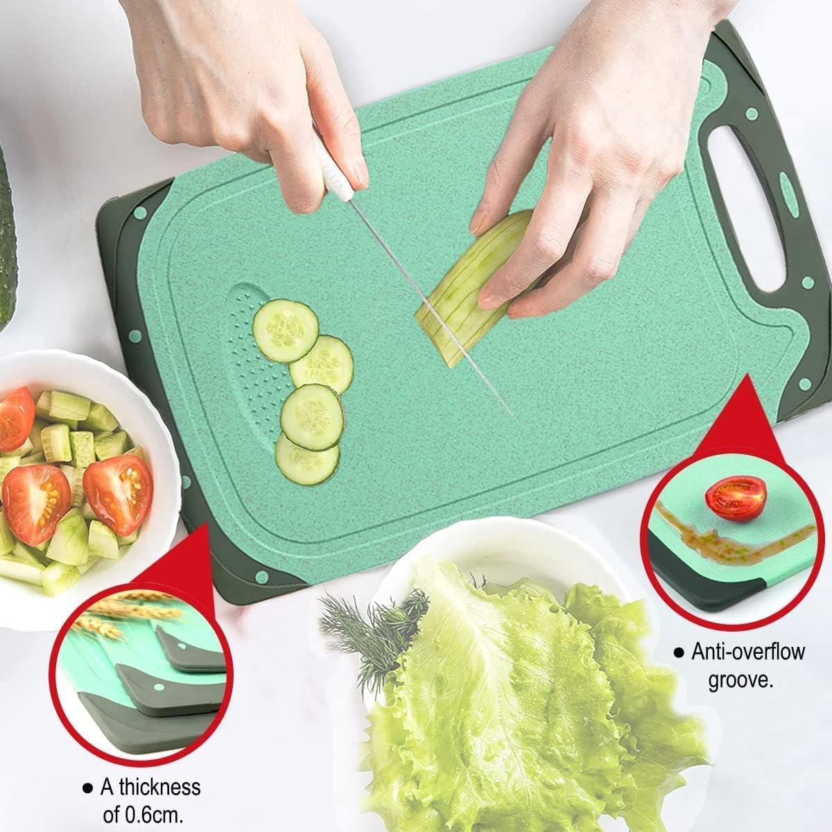 BLAZDEVE Chopping Board Set, 3Pcs BPA Free Kitchen Thick Plastic Cutting Boards with Non-Slip Feet and Deep Drip Juice Groove, Hanging Hole, Large Chopping Boards for Fruits, Vegetables, Meats