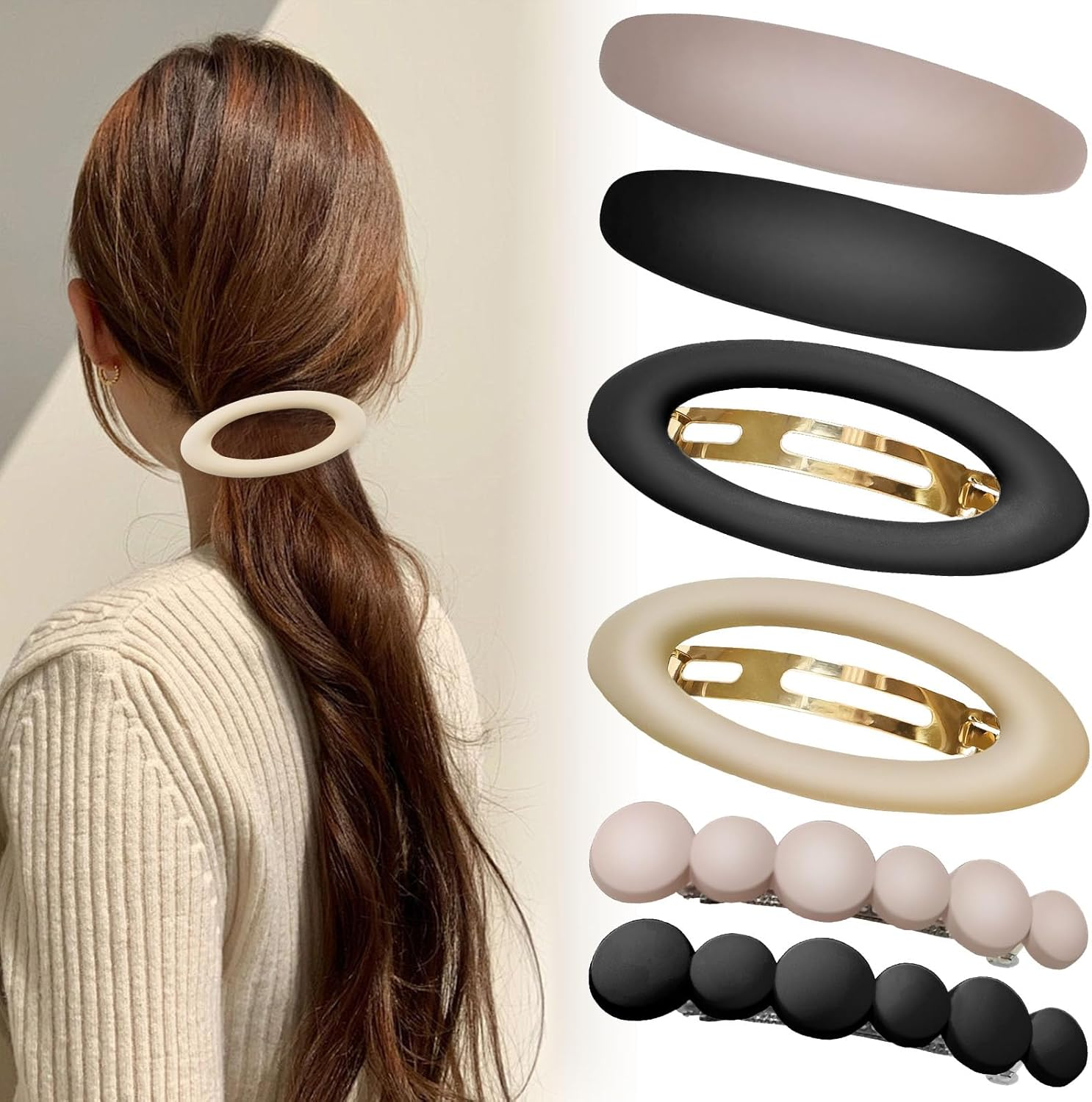 ZOCONE Pack of 6 Women'S French Hair Clips Ellipse Classic Automatic Hair Clips for Hair Clips Women'S Thin Thick Hair (3 Matte Styles)
