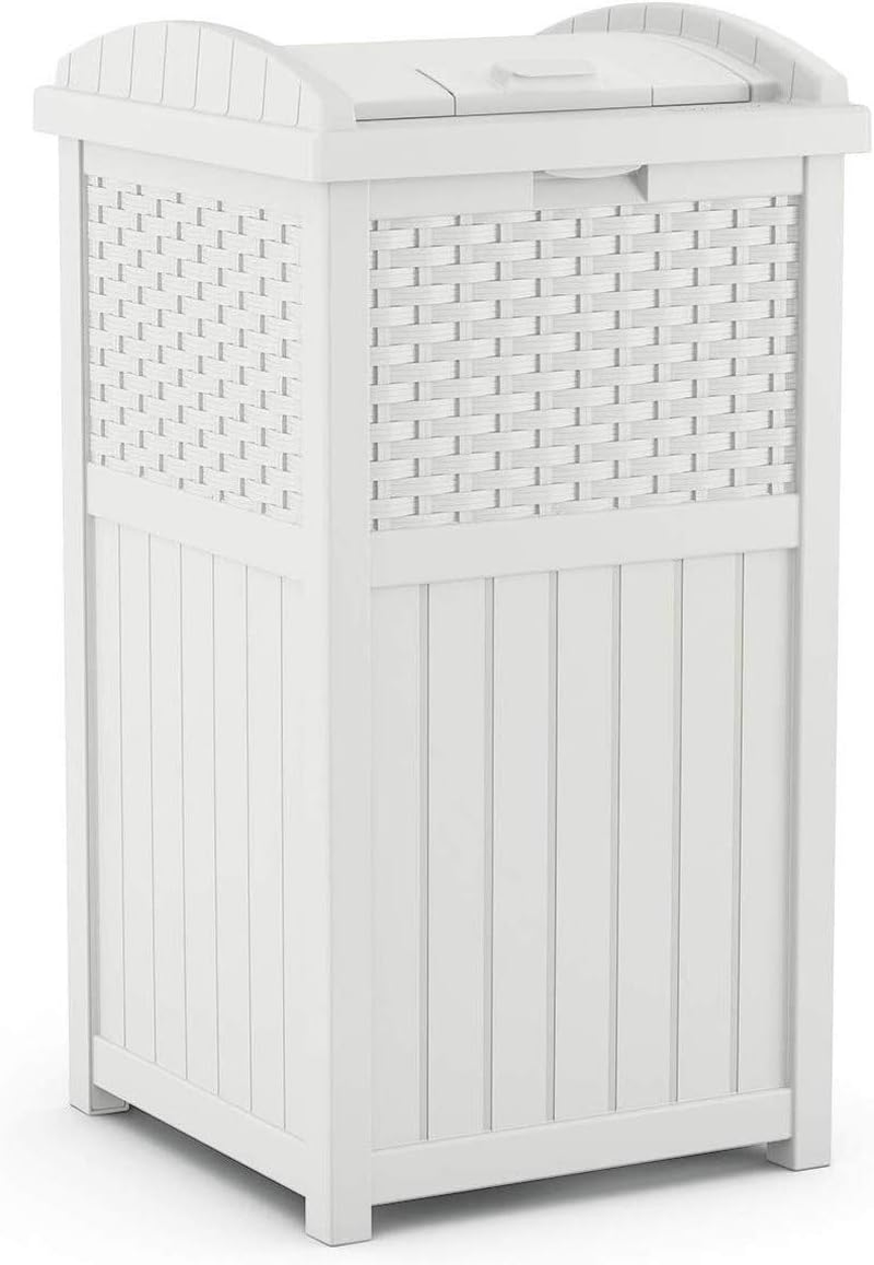Suncast 33 Gallon Hideaway Can Resin Outdoor Trash with Lid Use in Backyard, Deck, or Patio, 33-Gallon, Brown