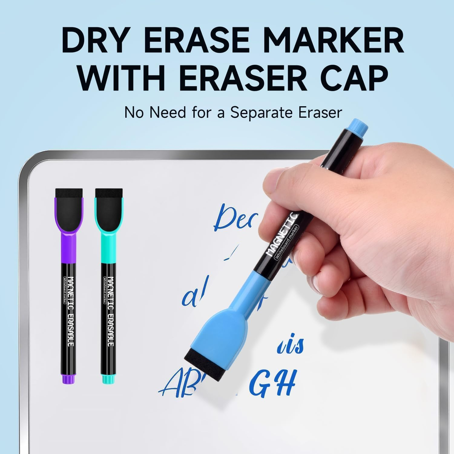 Magnetic Dry Erase Markers Fine Tip - 12 Colors Whiteboard Markers with Eraser Cap, Low Odor Thin Dry Erase Markers for Kids Teachers, Work on White Board & Calendar, Refrigerator, Kids Gift image number 1